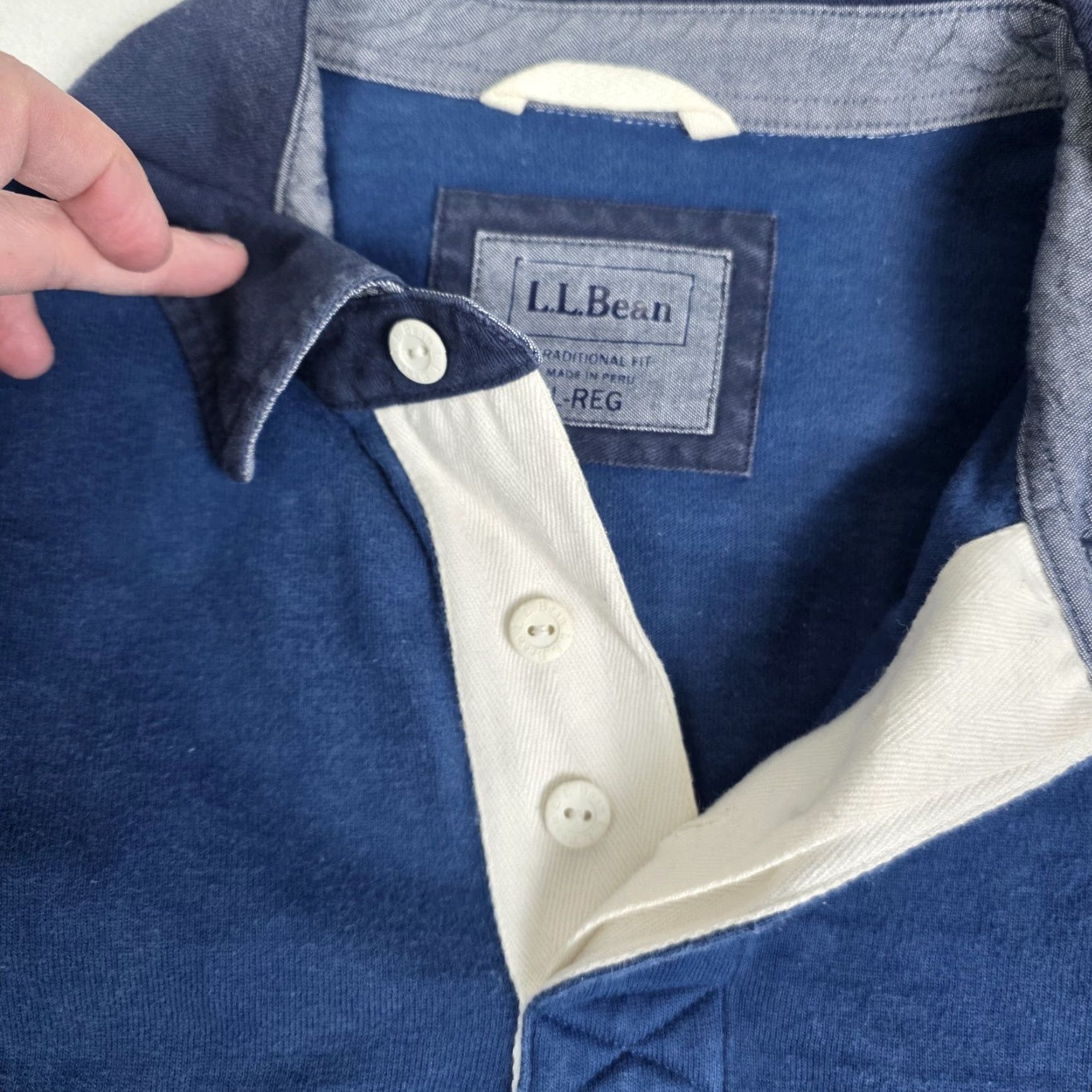 Vintage LL Bean Rugby Polo Shirt Mens Large Blue Long Sleeve Cotton Preppy Ivy Causal Size US L / EU 52-54 / 3 - 4 Thumbnail