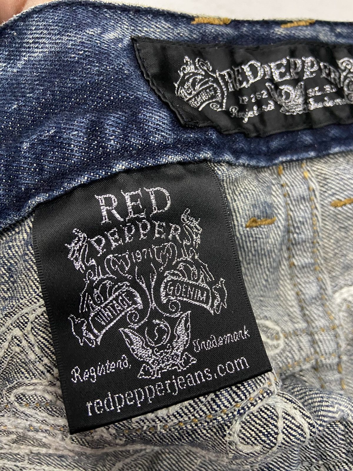 Japanese Brand RED PEPPER SKULL WINGS FLARE DENIM JEANS Size US 34 / EU 50 - 12 Thumbnail