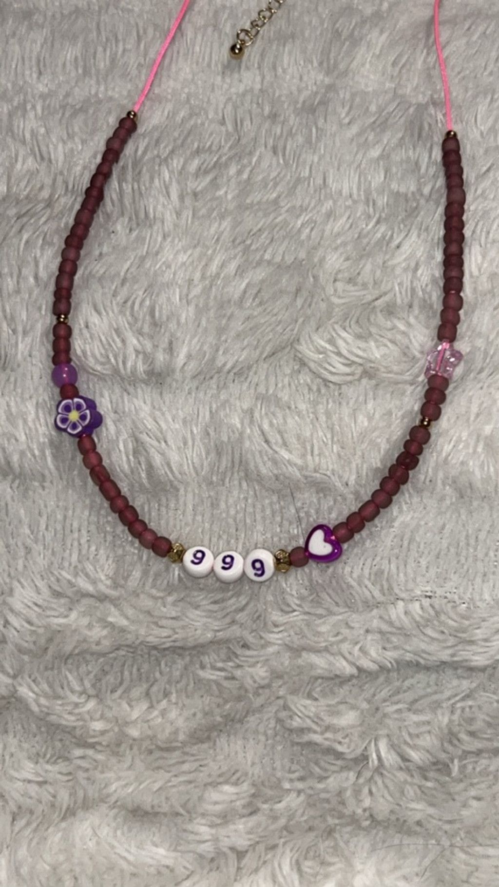 The Unbranded Brand Women's Unbranded Beaded '999' Necklace One Size Brown Pink Size ONE SIZE - 2 Thumbnail
