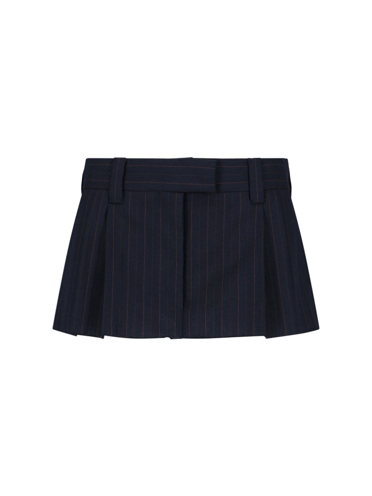image of Miu Miu Logo Pinstriped Mini Skirt Size 40 in Blue, Women's