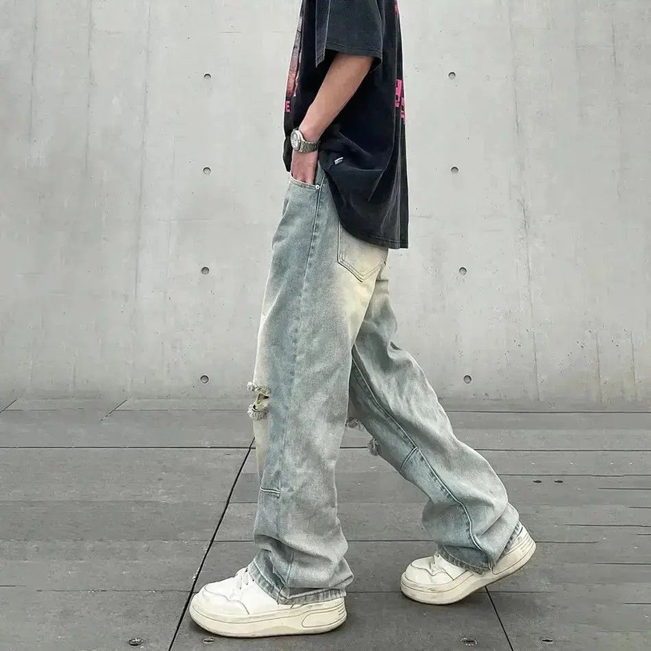 Japanese Brand Ripped Jeans Men Baggy Streetwear Size US 32 / EU 48 - 4 Thumbnail