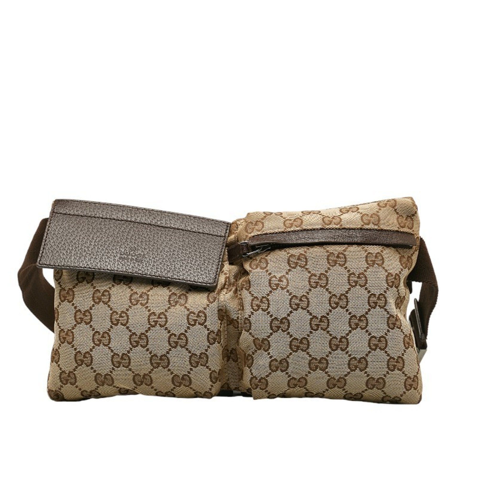 image of Gucci GG Canvas Body Bag Waist 28566 Beige Brown Leather Women's in White