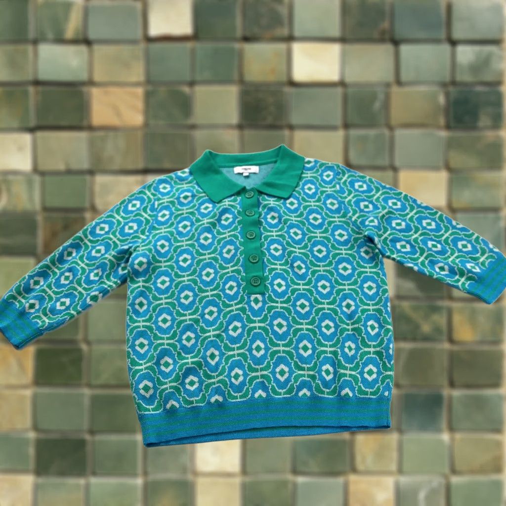 Vintage Suncoo Paris XS/S (Size T1) Collared Polo Sweater All Over Print Blue HRJ Size S / US 4 / IT 40 - 1 Thumbnail