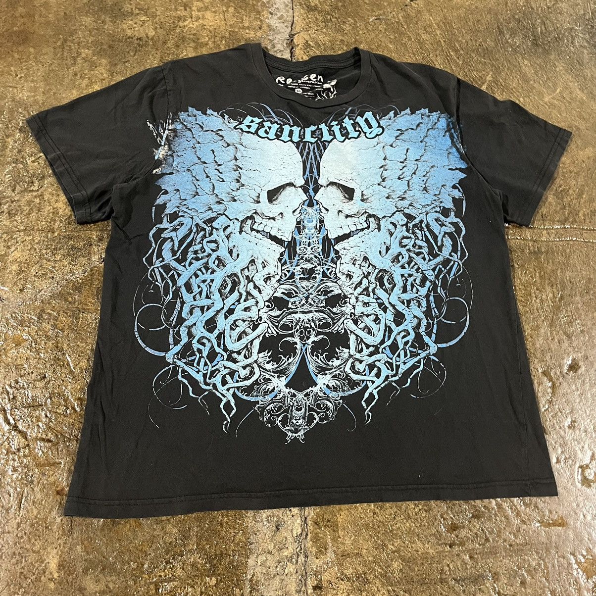 Affliction × Tapout × Vintage Crazy Y2K Affliction Style Skull Punk Cybergoth Skater Shirt Size US L / EU 52-54 / 3 - 2 Thumbnail
