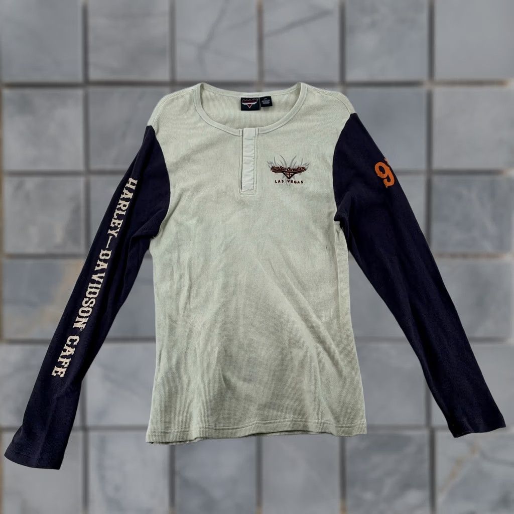 Harley Davidson Harley-Davidson T-Shirt Womens Long Sleeve Henley Thermal Ivory S Fits S/M Biker Las Vegas Cafe Harley Davidson Size S / US 4 / IT 40 - 1 Thumbnail