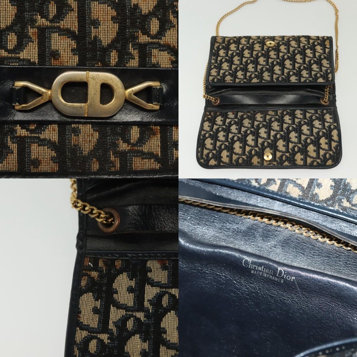 Dior DIOR Trotter Canvas Chain Shoulder Bag Navy Gold Size ONE SIZE - 11 Thumbnail