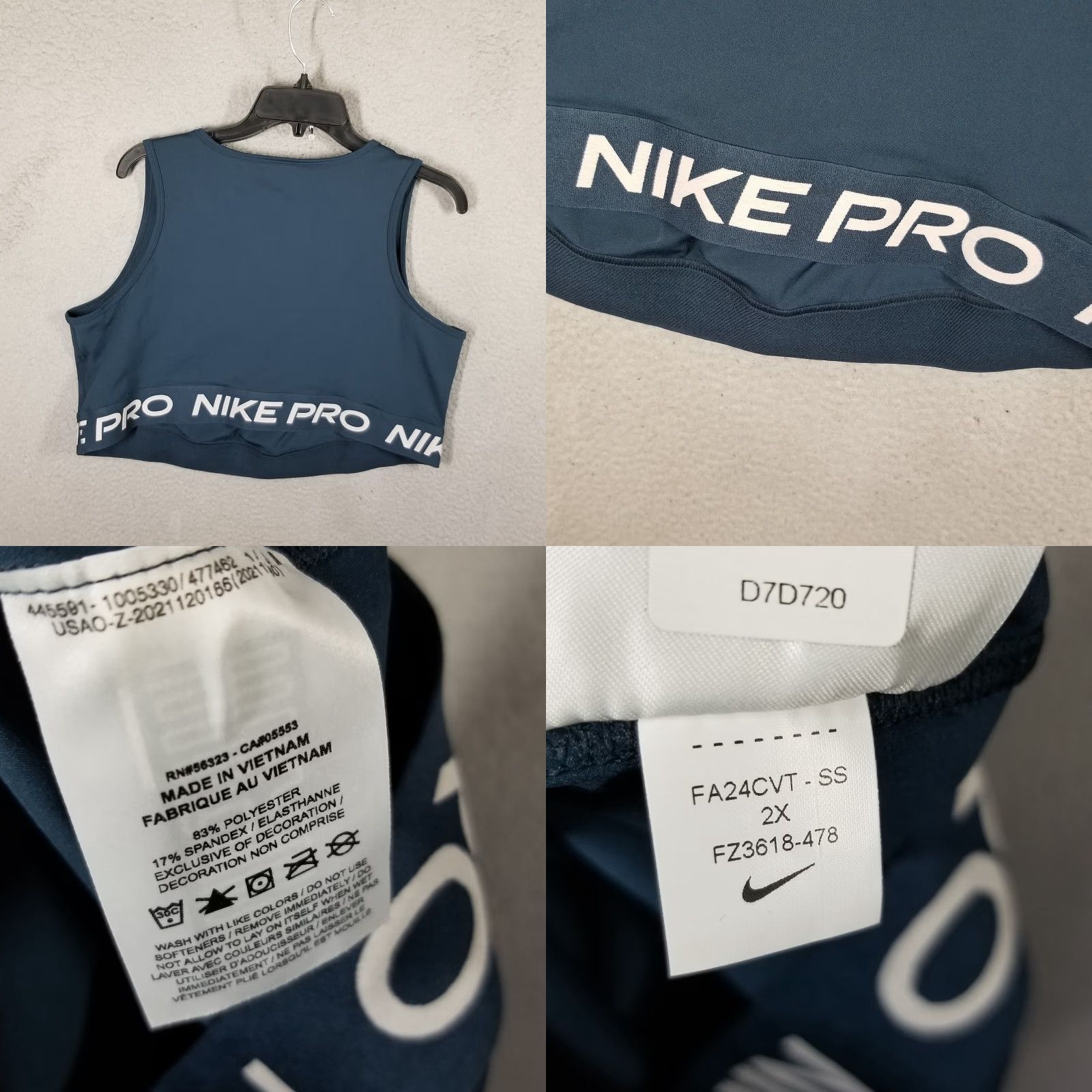 Nike Nike Pro Tank Women 2X Cropped Sleeveless Athletic Top Dri-FIT Armory Blue Plus Size Size XXL / US 16-18 / IT 52-54 - 8 Thumbnail