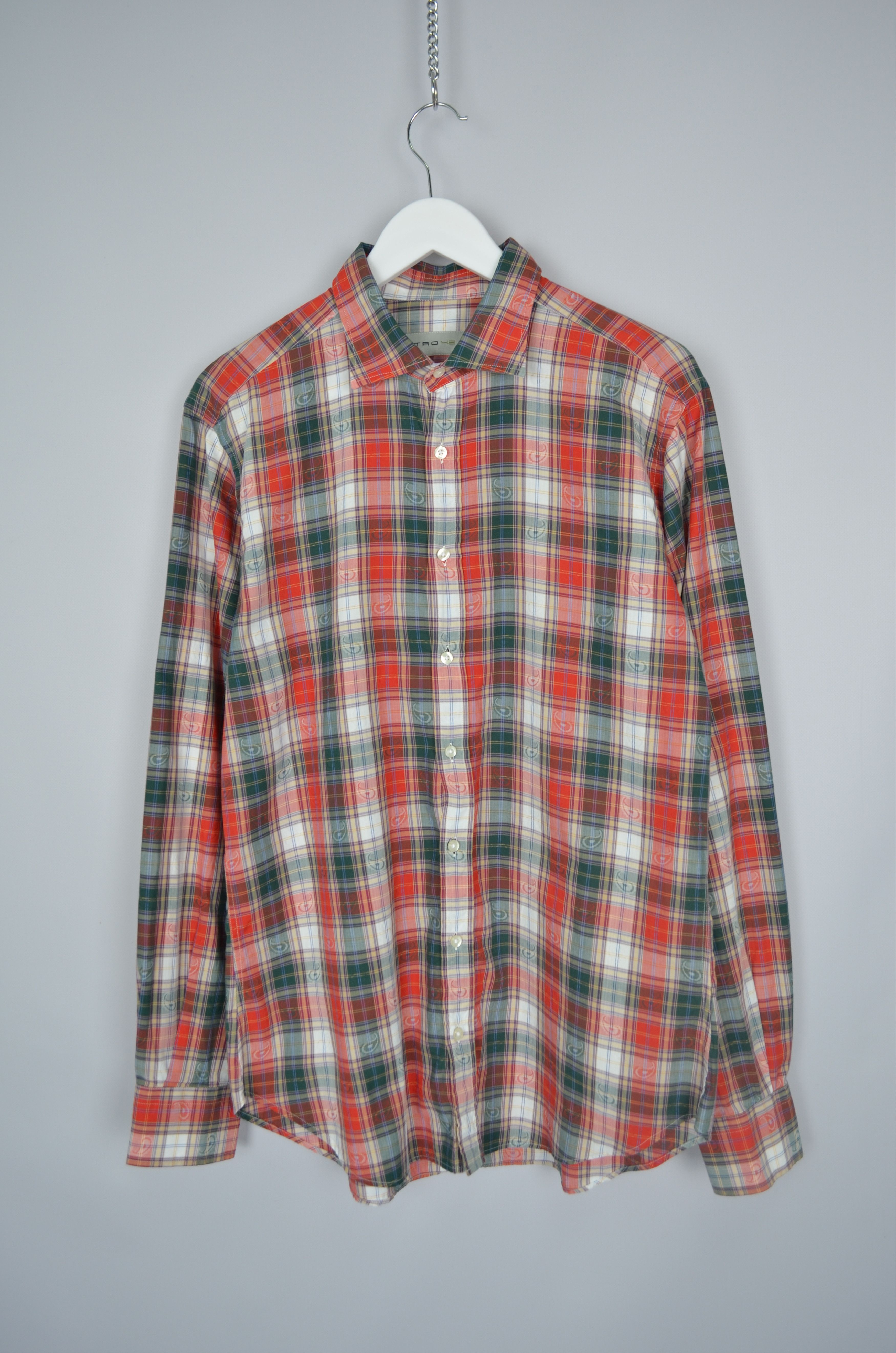 Designer × Etro ETRO Check Green Orange Paisley Cotton Shirt Size 42 M Size US M / EU 48-50 / 2 - 1 Thumbnail