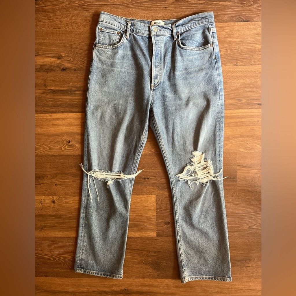 Agolde 👖 AGOLDE Riley Ripped Lightwash Denim Jeans – Size 32 Size 32" / US 10 / IT 46 - 2 Thumbnail