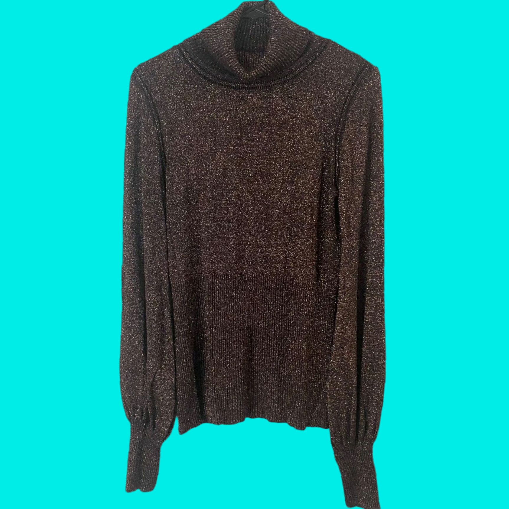 Vintage Kaily K Brown Metallic Thread Turtleneck Sweater Long Sleeve Women’s Large Size L / US 10 / IT 46 - 1 Thumbnail