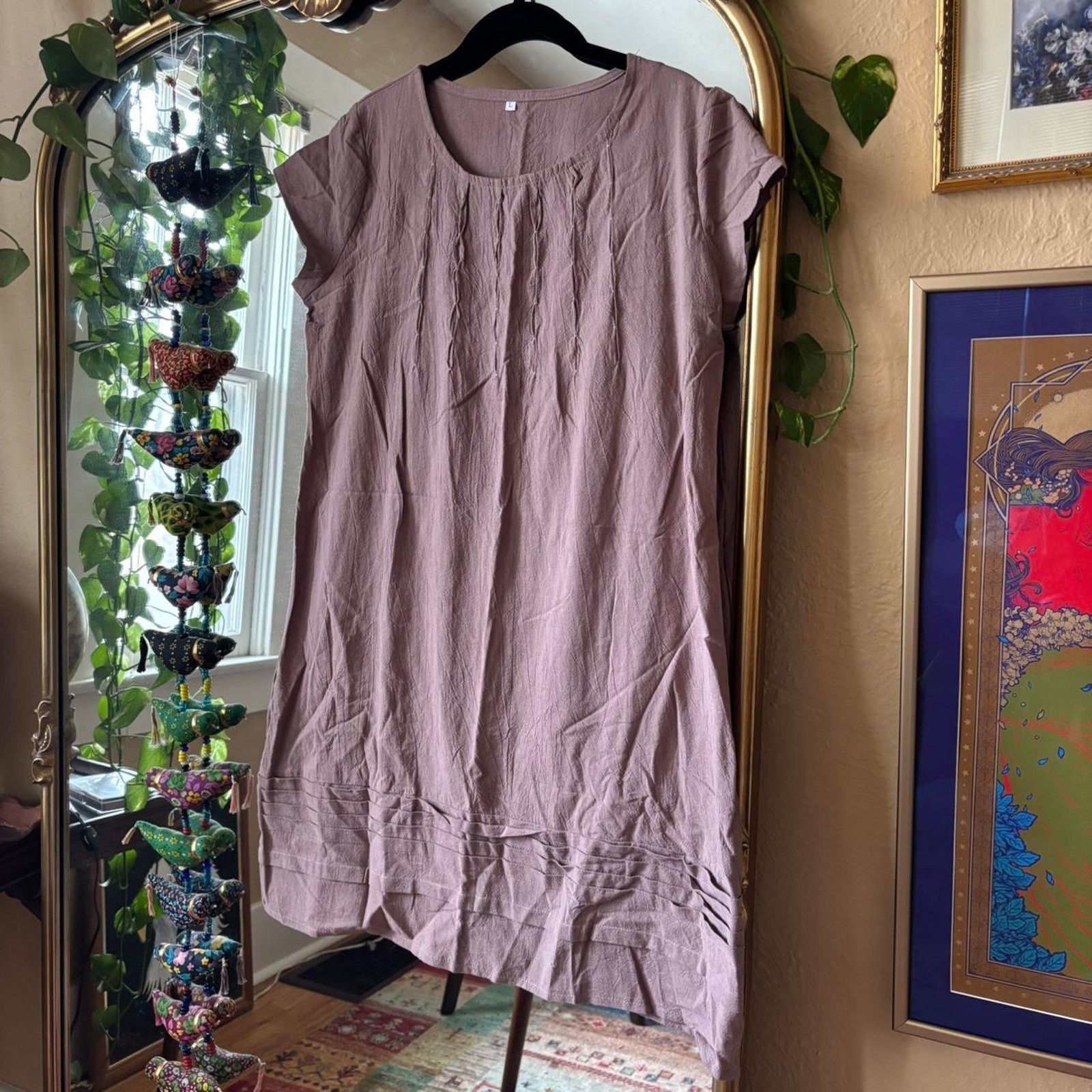 Other Brown Linen Simple Shift Dress Large Cottagecore Natural Size L / US 10 / IT 46 - 2 Thumbnail