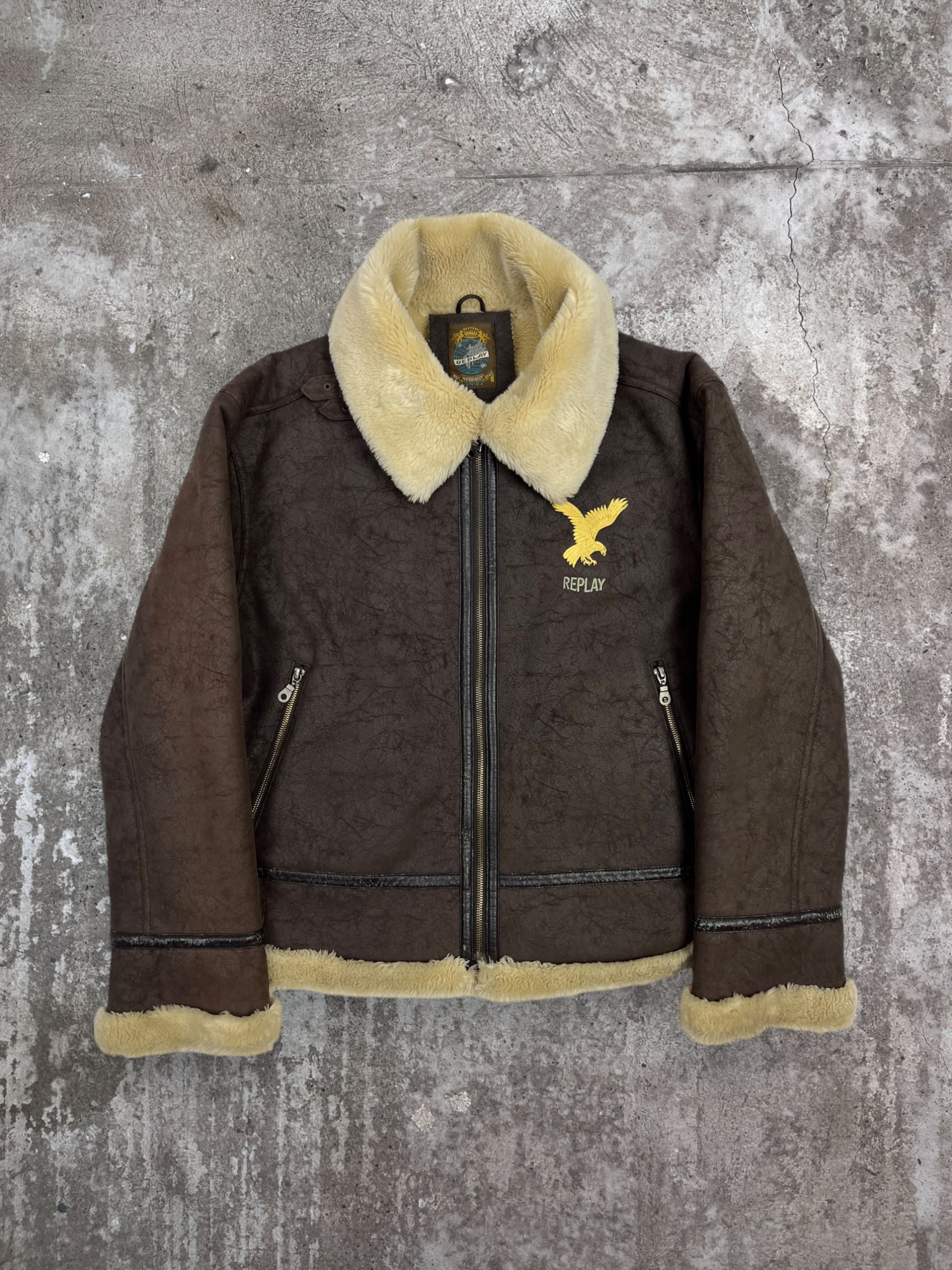 1980s B3 VELOUR SHERPA FLIGHT AVIATOR COAT JACKET № 2004