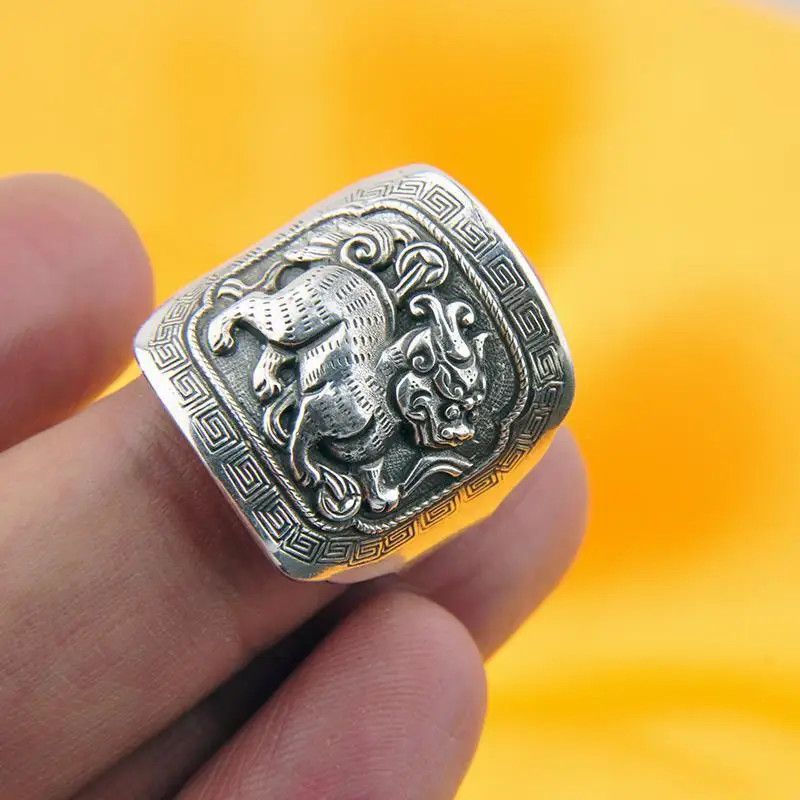 Vintage Resizable Ethnic Style Square Divine Beast 990 Thai Ring Size ONE SIZE - 2 Thumbnail