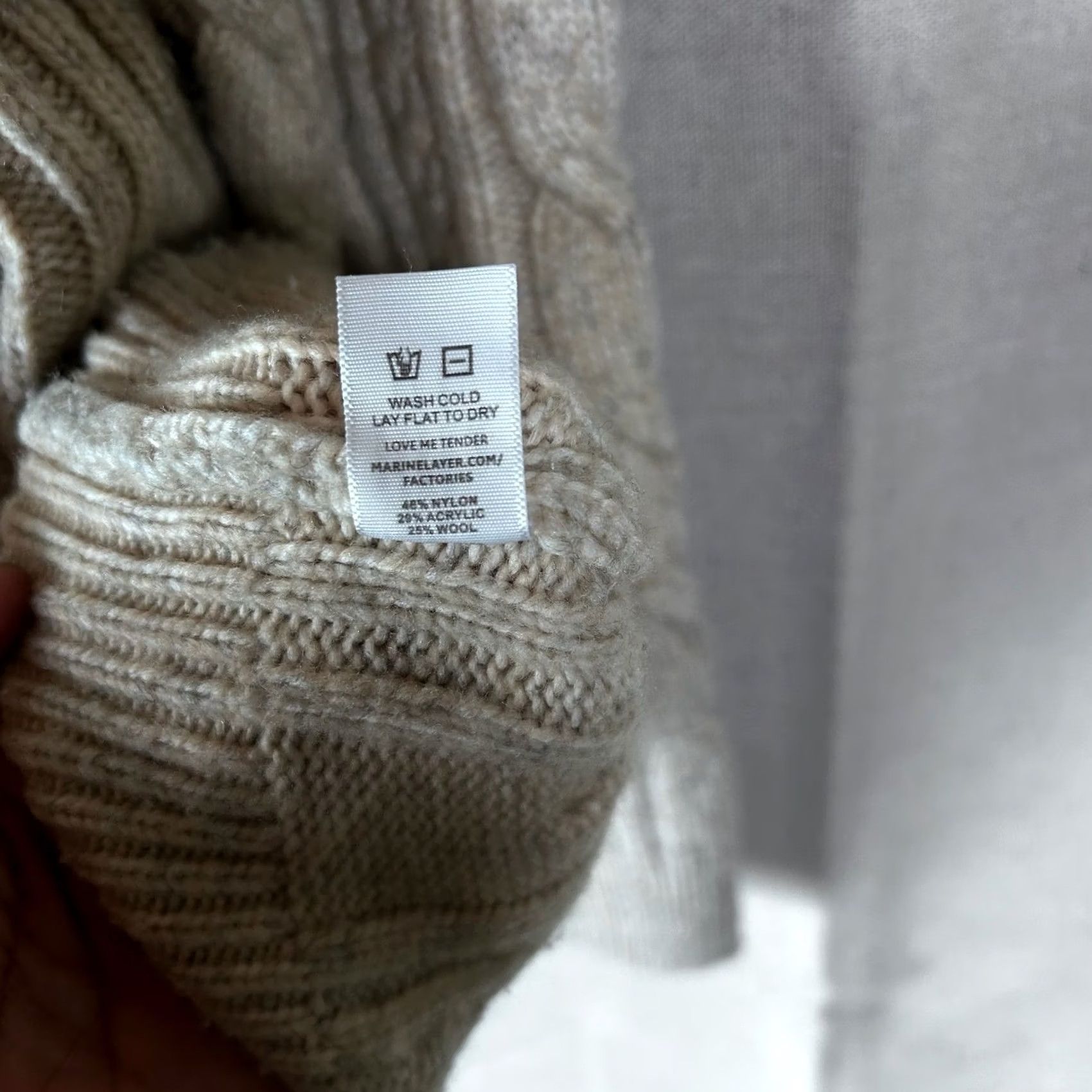 Marine Layer Marine Layer Mens Cable Knit Henley Sweater Beige Wool Blend Mock Neck Large Size US L / EU 52-54 / 3 - 6 Thumbnail