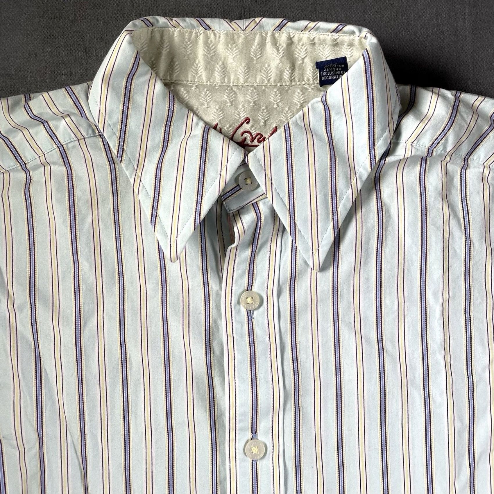 Robert Graham Robert Graham Shirt Mens Medium Pastel Candy Stripes Silk Floral Button-Up Long Sleeve Size US M / EU 48-50 / 2 - 2 Thumbnail
