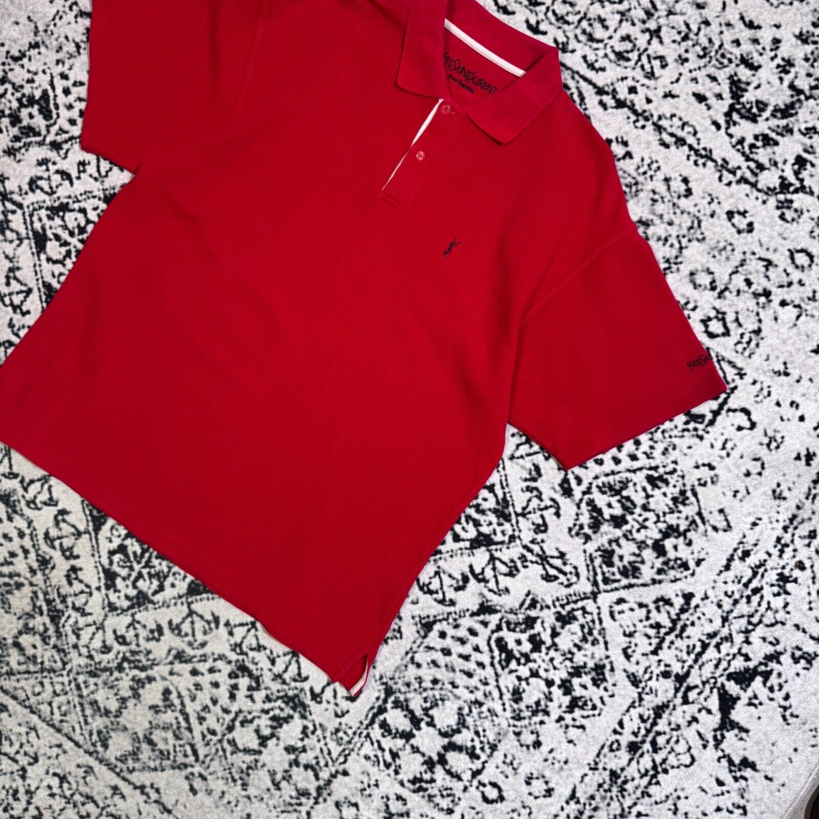 Vintage × Yves Saint Laurent Vintage Yves Saint Laurent Red Cotton Polo Shirt Size XL Size US XL / EU 56 / 4 - 2 Thumbnail