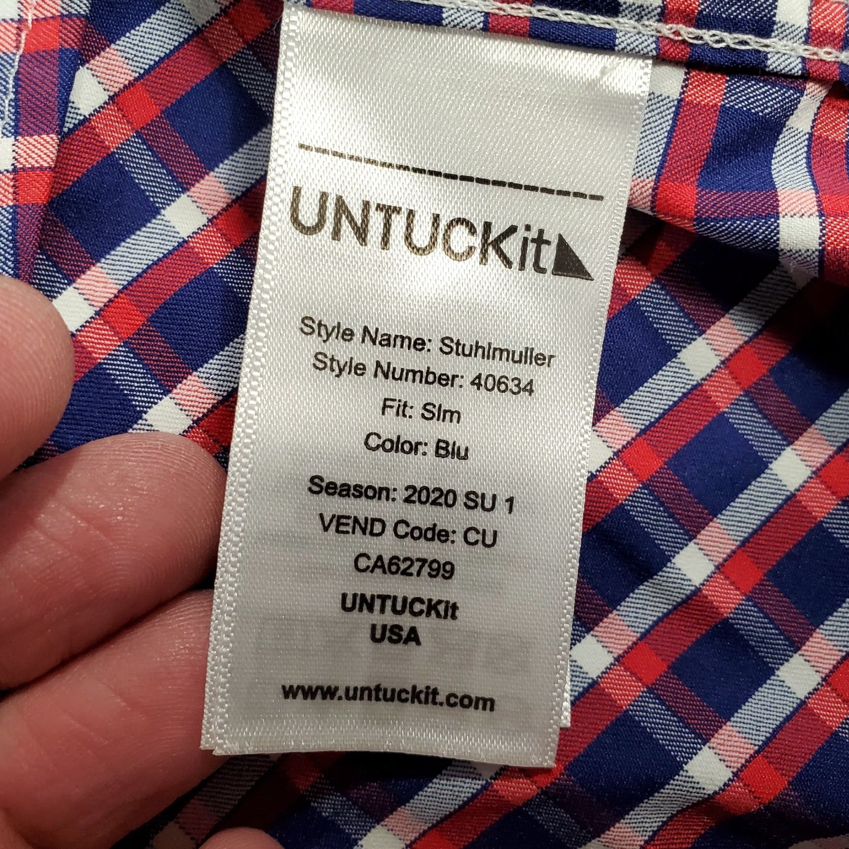 UNTUCKit UNTUCKit Shirt Mens L Blue Red White Button Up Performance Stretch Slim Plaid Jacket? Size US L / EU 52-54 / 3 - 3 Thumbnail