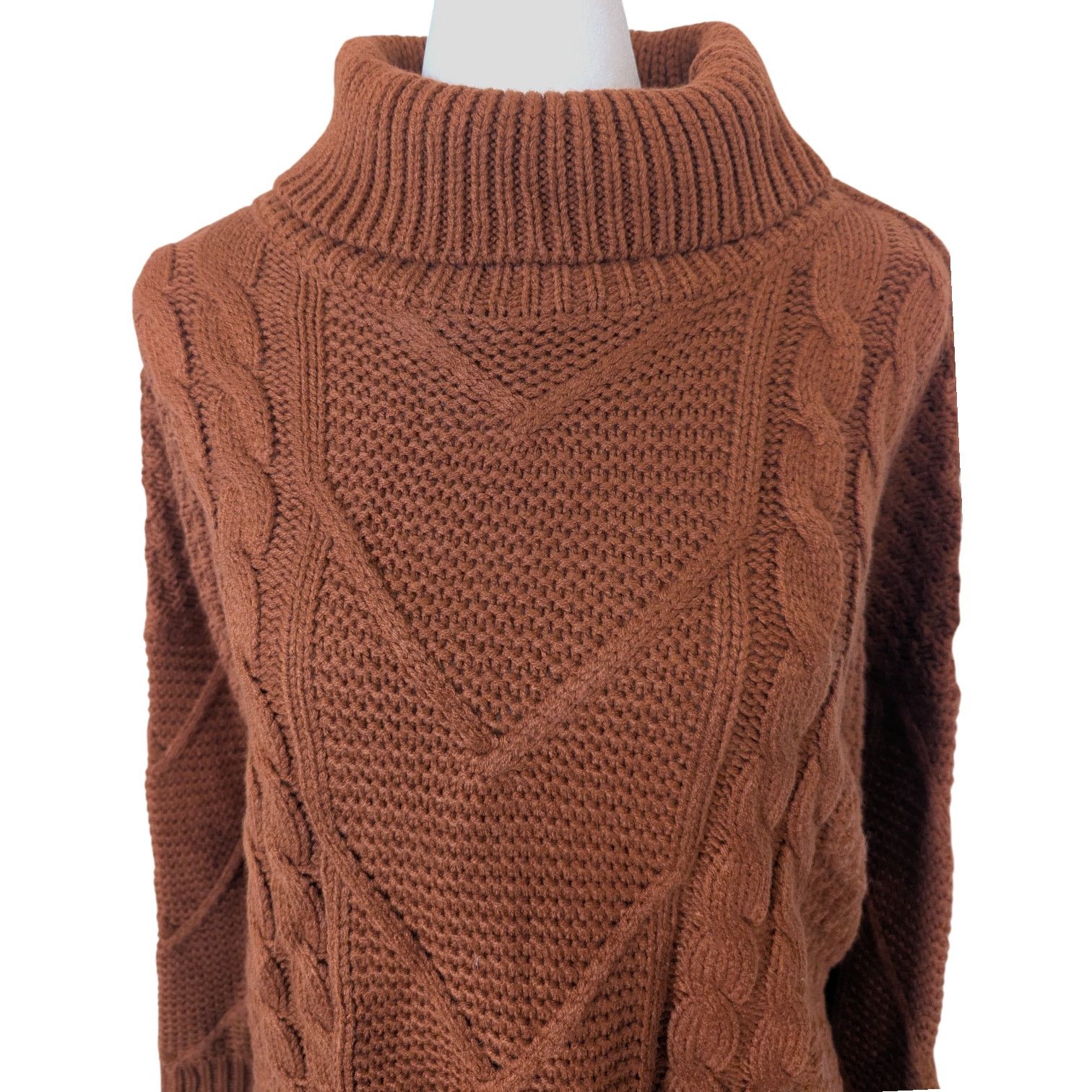 Other Beyove Orange Turtleneck Scalloped Hem Cable Knit Sweater Size M / US 6-8 / IT 42-44 - 4 Thumbnail