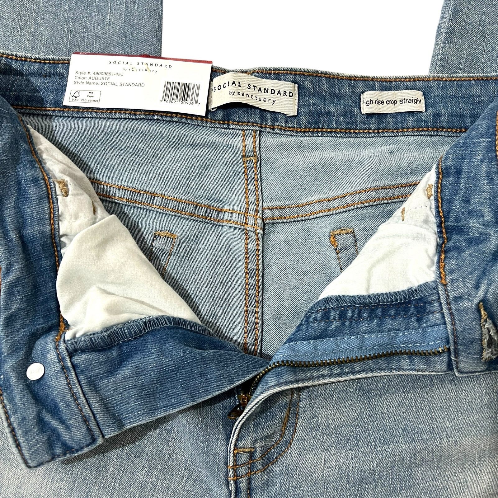 Sanctuary Social Standard High Rise Crop Straight Leg Raw Hem Jeans Size 36" / US 14 / IT 50 - 4 Thumbnail
