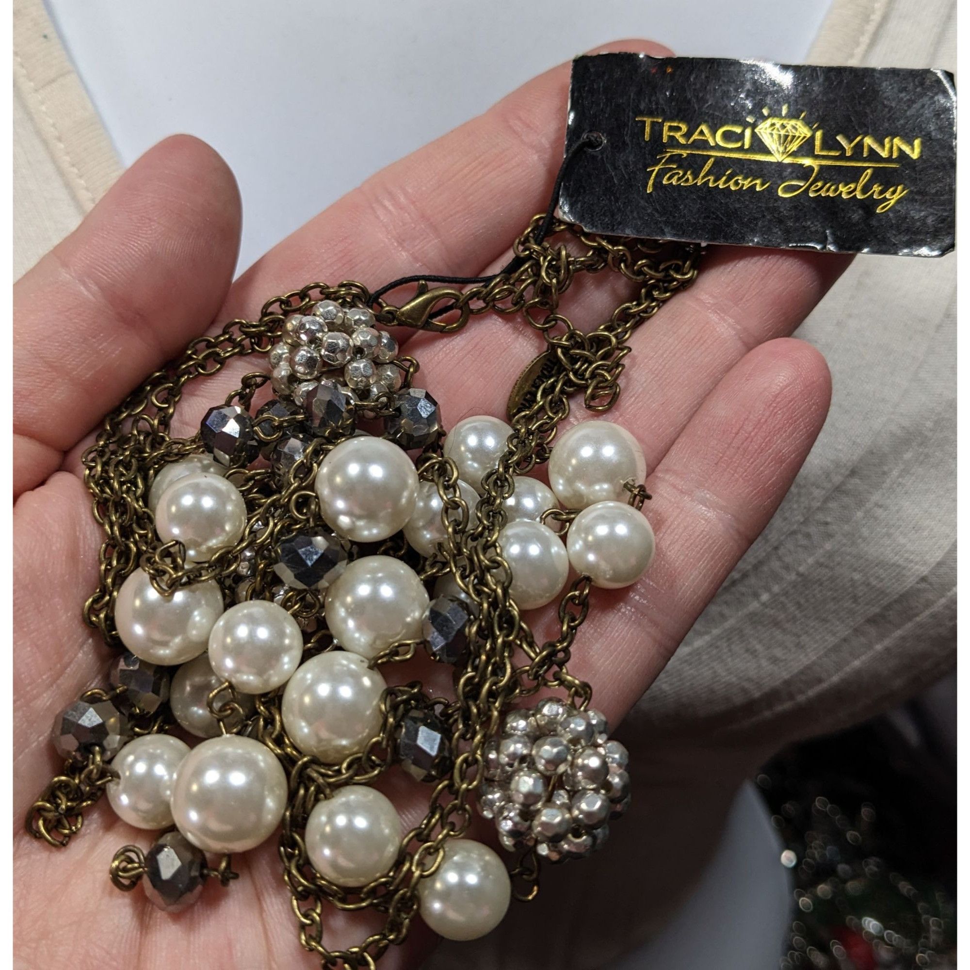 Other Vintage Traci Lynn Faux Pearl Rhinestone Layered Necklace Size ONE SIZE - 5 Thumbnail