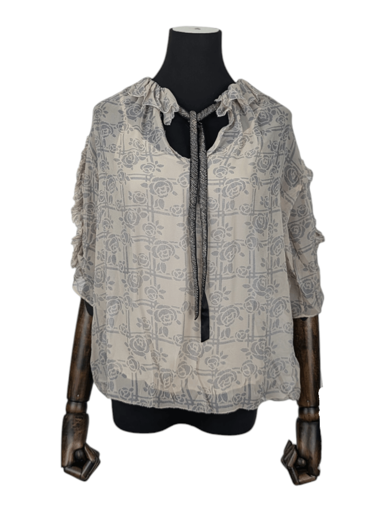 3.1 Phillip Lim Beige Sheer Top with Navy Floral Overall Print Size XS / US 0-2 / IT 36-38 - 1 Thumbnail