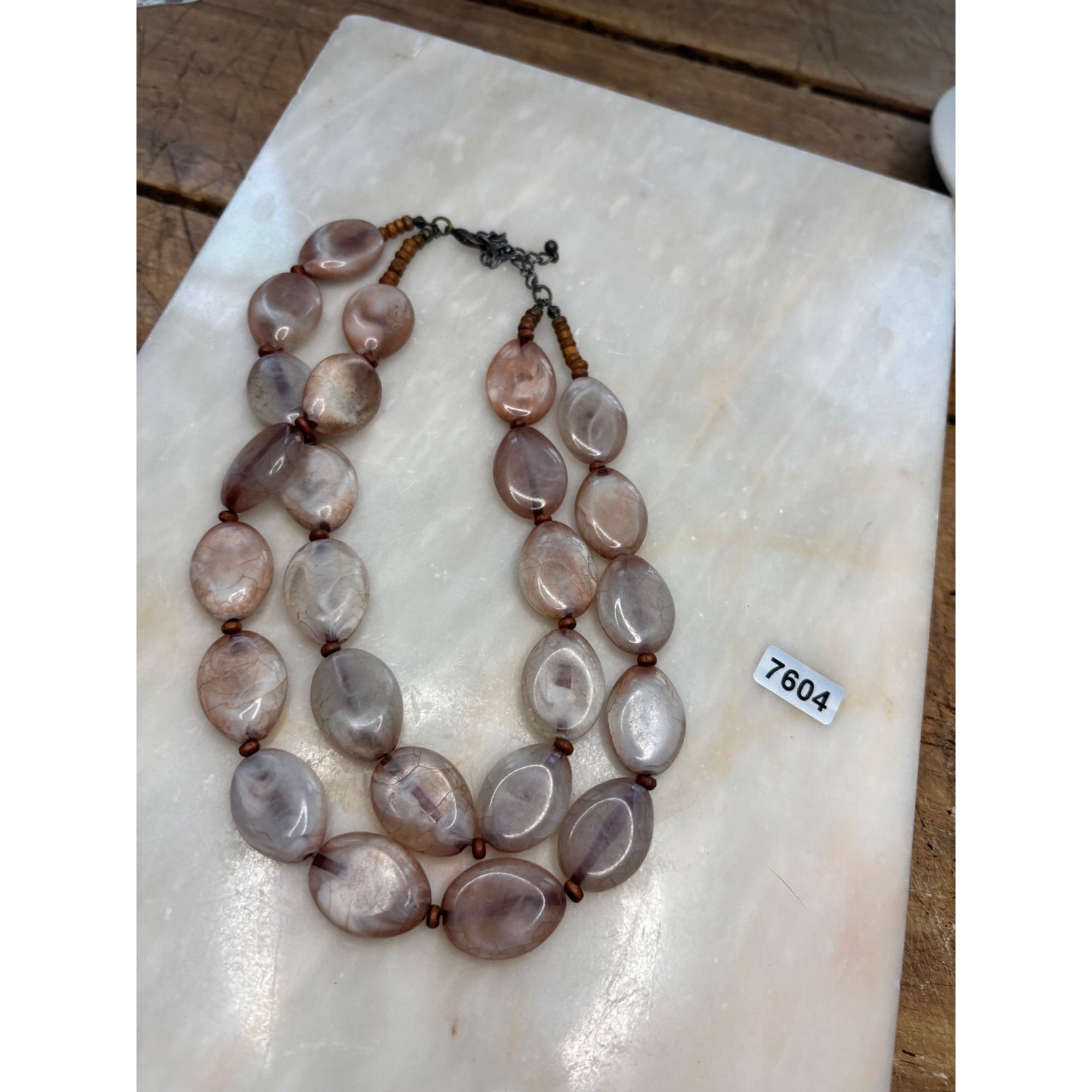 Other Vintage Double Strand Agate Bead Necklace With Adjustable Ch Size ONE SIZE - 5 Thumbnail