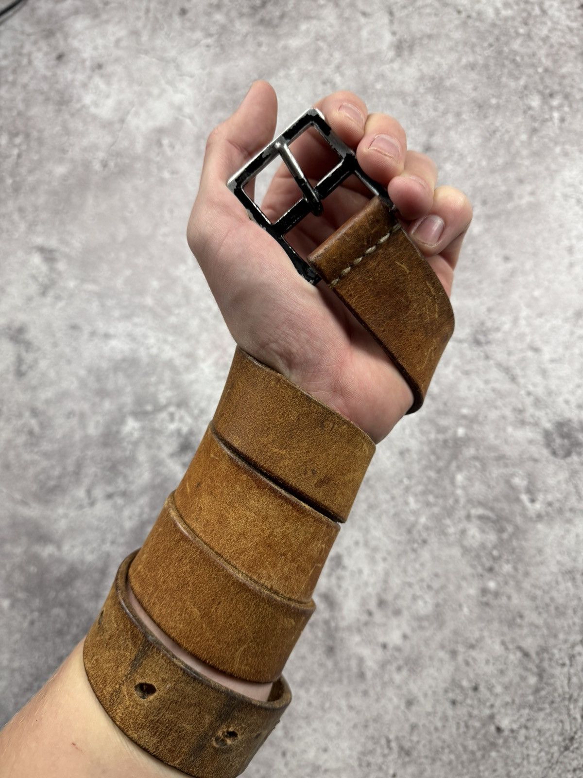 Japanese Brand 00’s NUMBER NINE STYLE BROWN LEATHER RARE Y2K BELT VINTAGE Size ONE SIZE - 2 Thumbnail