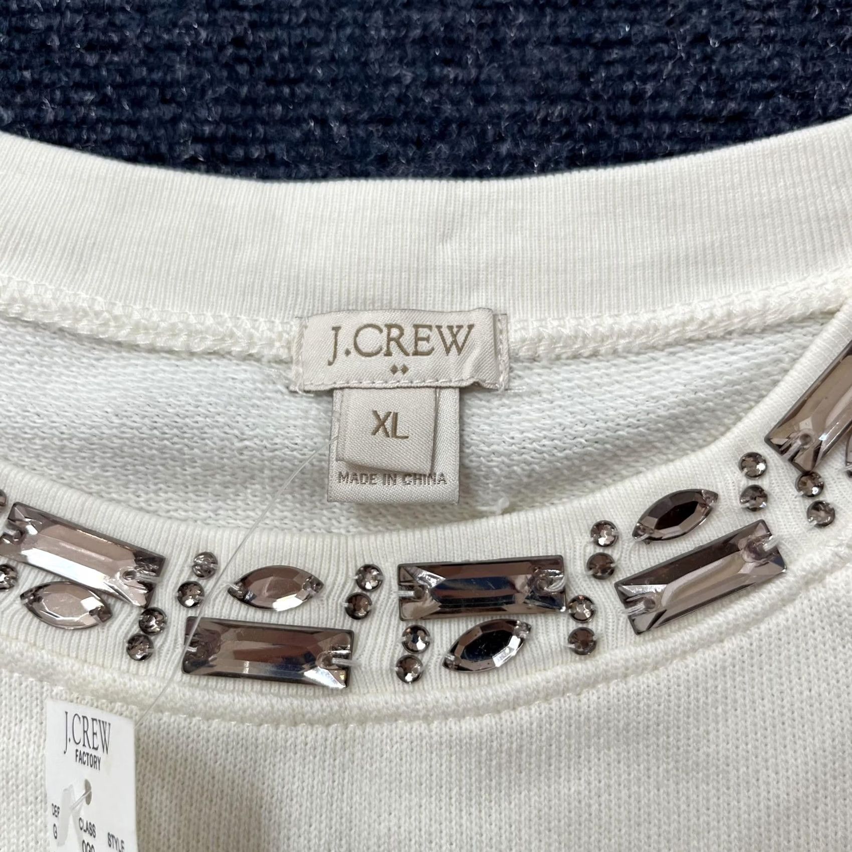 J.Crew J Crew Factory Sweater Womens XL White Jeweled Neck Cotton Short Sleeve Size XL / US 12-14 / IT 48-50 - 4 Thumbnail