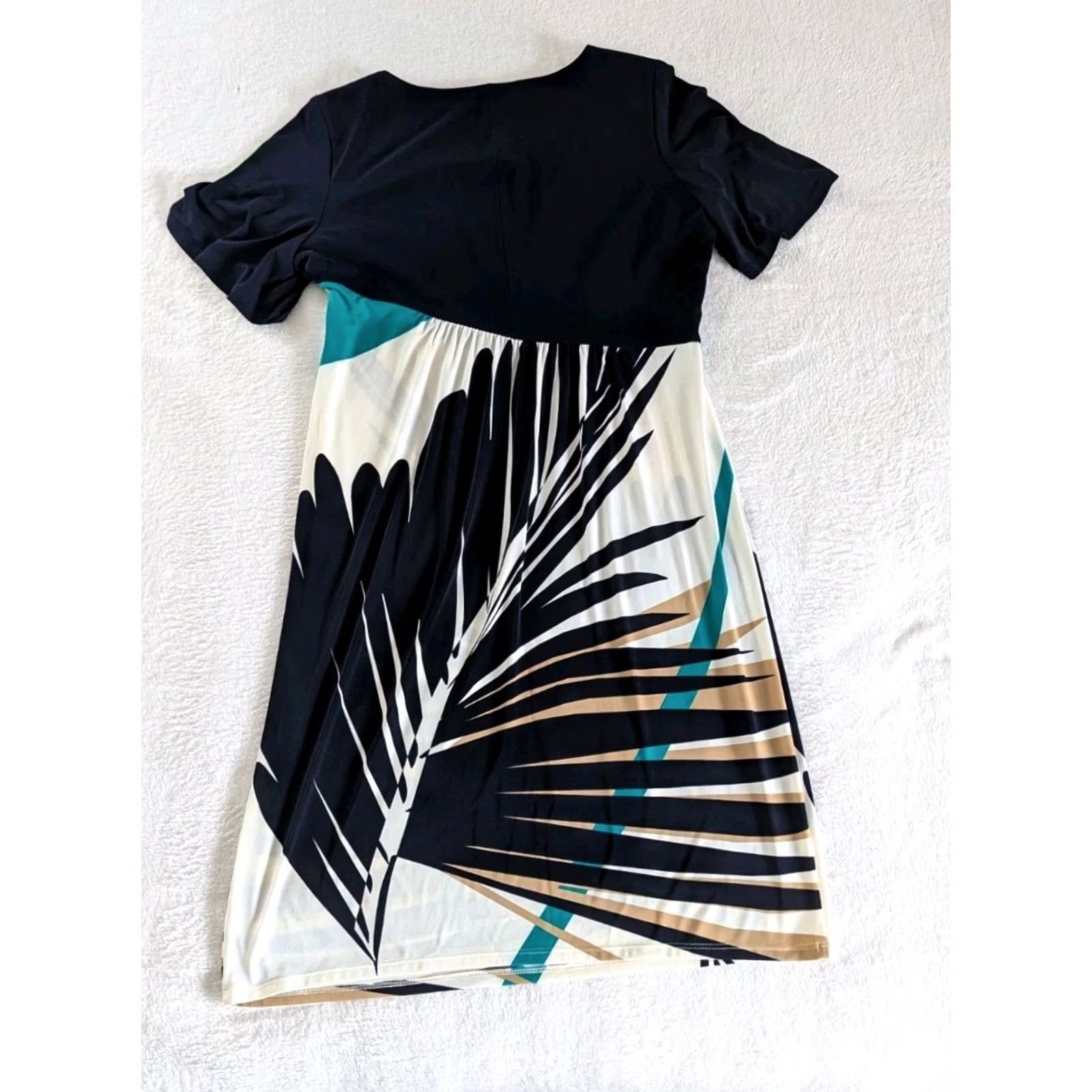 Evan Picone Evan Picone Short Sleeve Tropical Print Dress Sz 12 Aline Slinky Office Casual Size 34" / US 12 / IT 48 - 2 Thumbnail