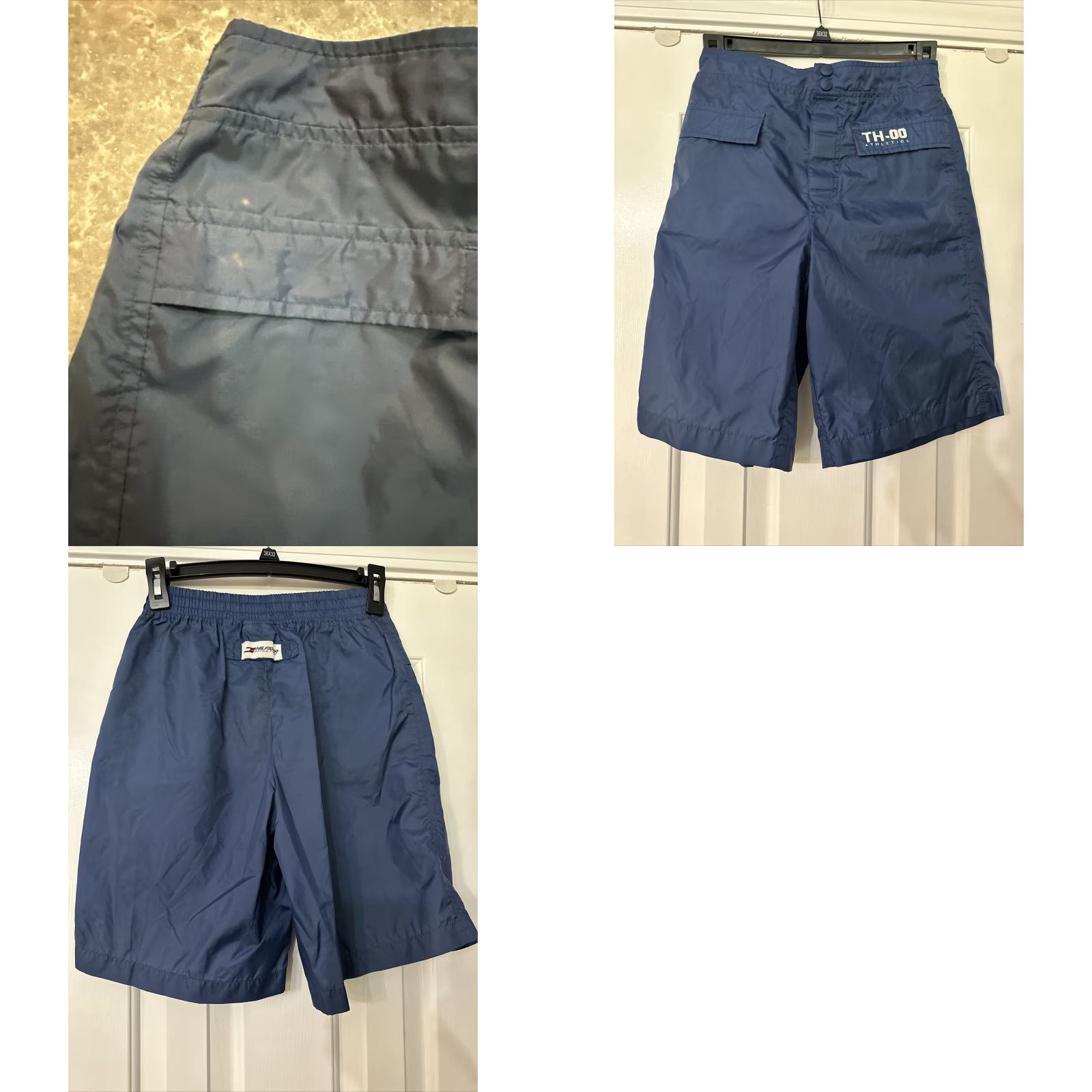 Tommy Hilfiger VINTAGE Tommy Hilfiger Shorts Athletic Unisex Adults M Blue Nylon 24x9 Elastic Waist Pockets Quick Dry 2 Back Pockets Swim 24” Inseam 9” TH-00 Size US 31 - 8 Thumbnail