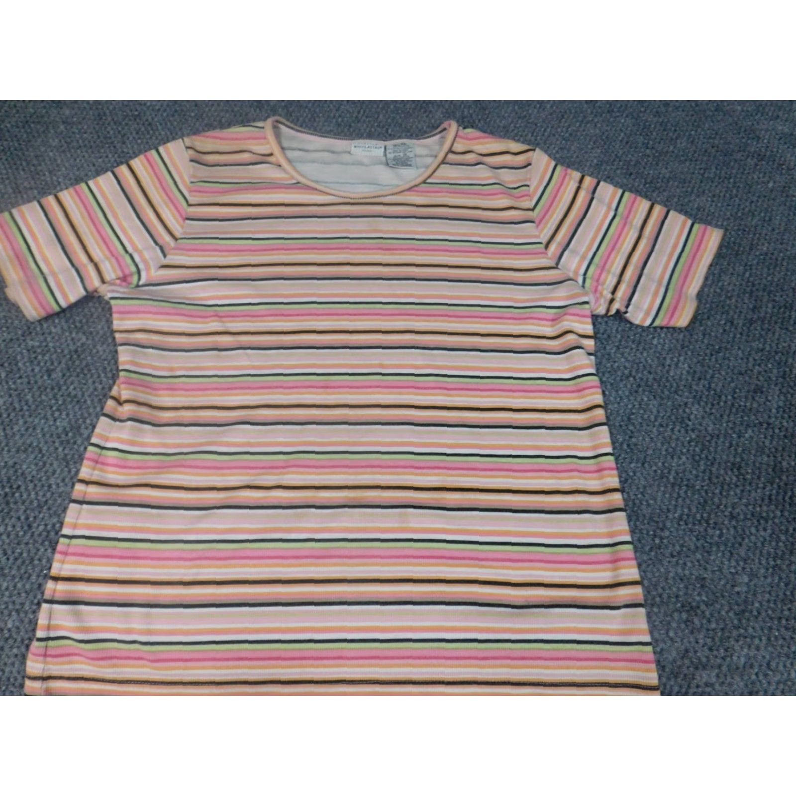 Vintage White Stag Blouse Shirt 16W Plus Striped Crew Neck Short Sleeve Pullover Casual Womens Orange Cotton Polyester Rayon Stretch Basic Classic Vintage: No Size XXL / US 16-18 / IT 52-54 - 2 Thumbnail