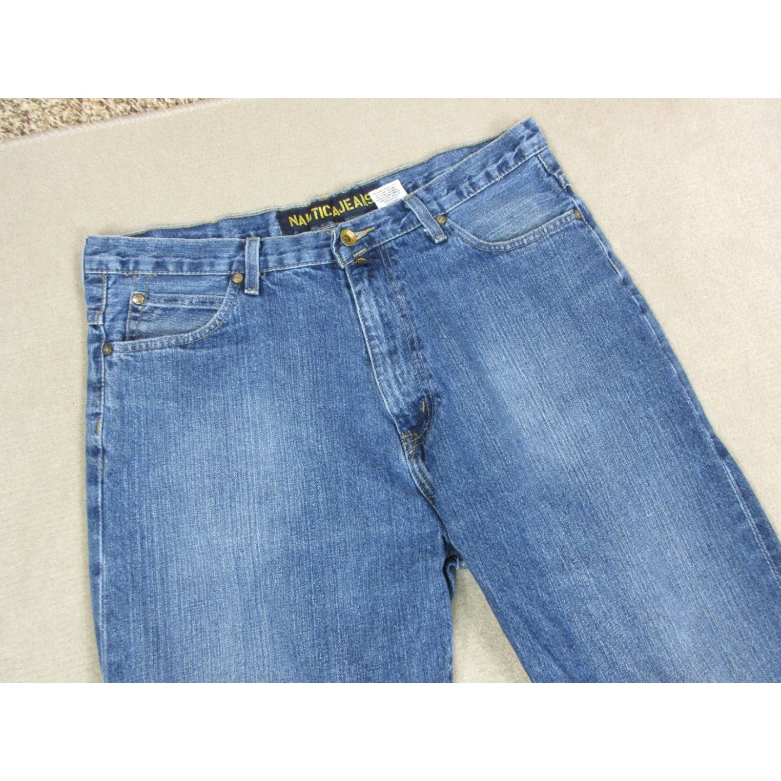 Nautica VINTAGE Nautica Jeans Mens 34x30 Relaxed Straight Baggy Wide Leg Dark Blue Cotton Denim Logo Pockets 90s Mens Size US 34 / EU 50 - 2 Thumbnail