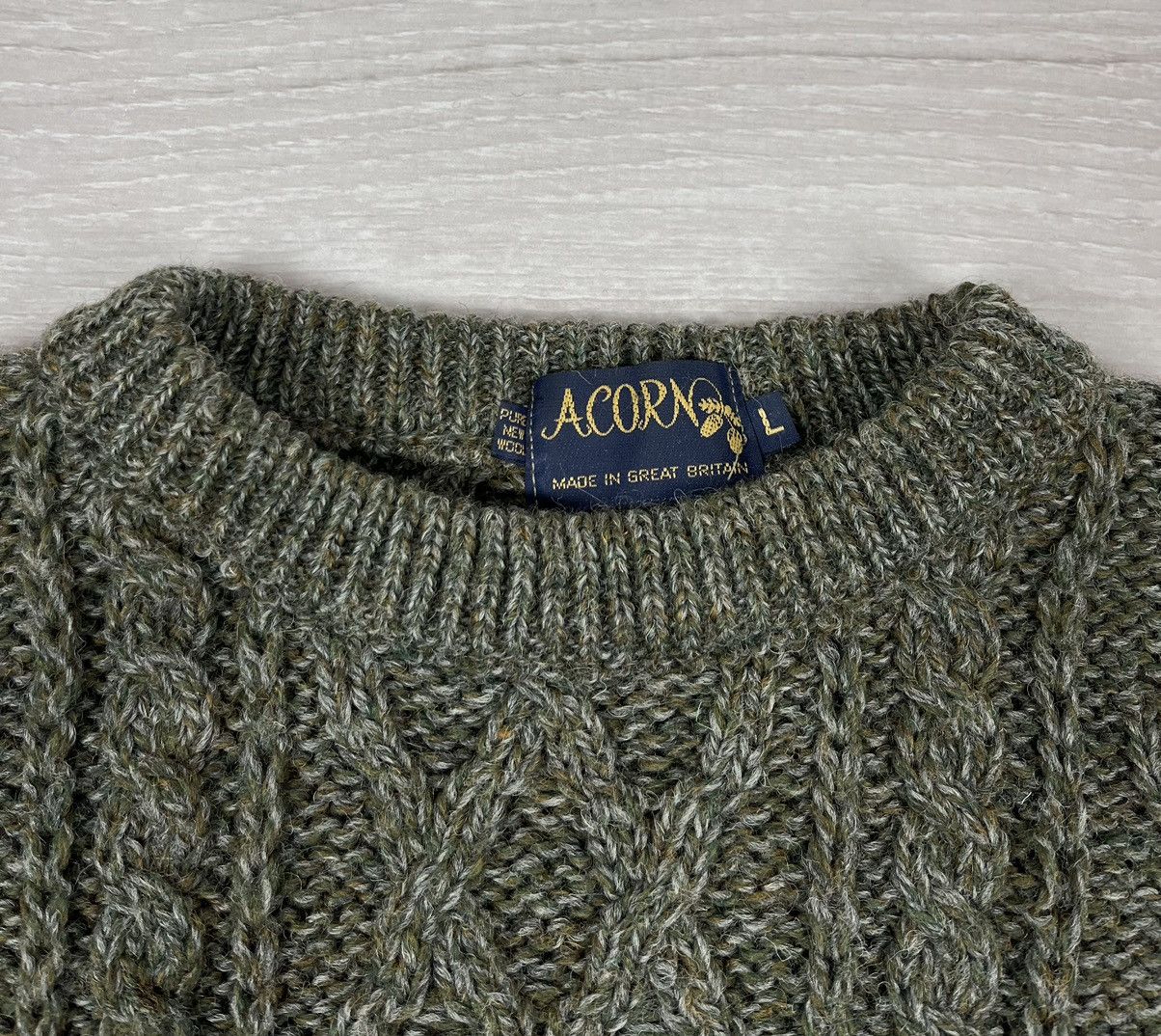 Vintage Acorn England Vintage 80s Cable Knit Wool Fisherman Sweater Size US L / EU 52-54 / 3 - 7 Thumbnail