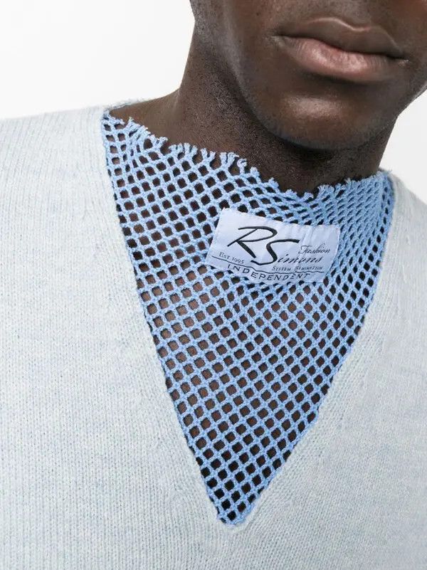 Raf Simons o1y0325 Logo V-neck Sweater in Light Blue Size US S / EU 44-46 / 1 - 2 Thumbnail