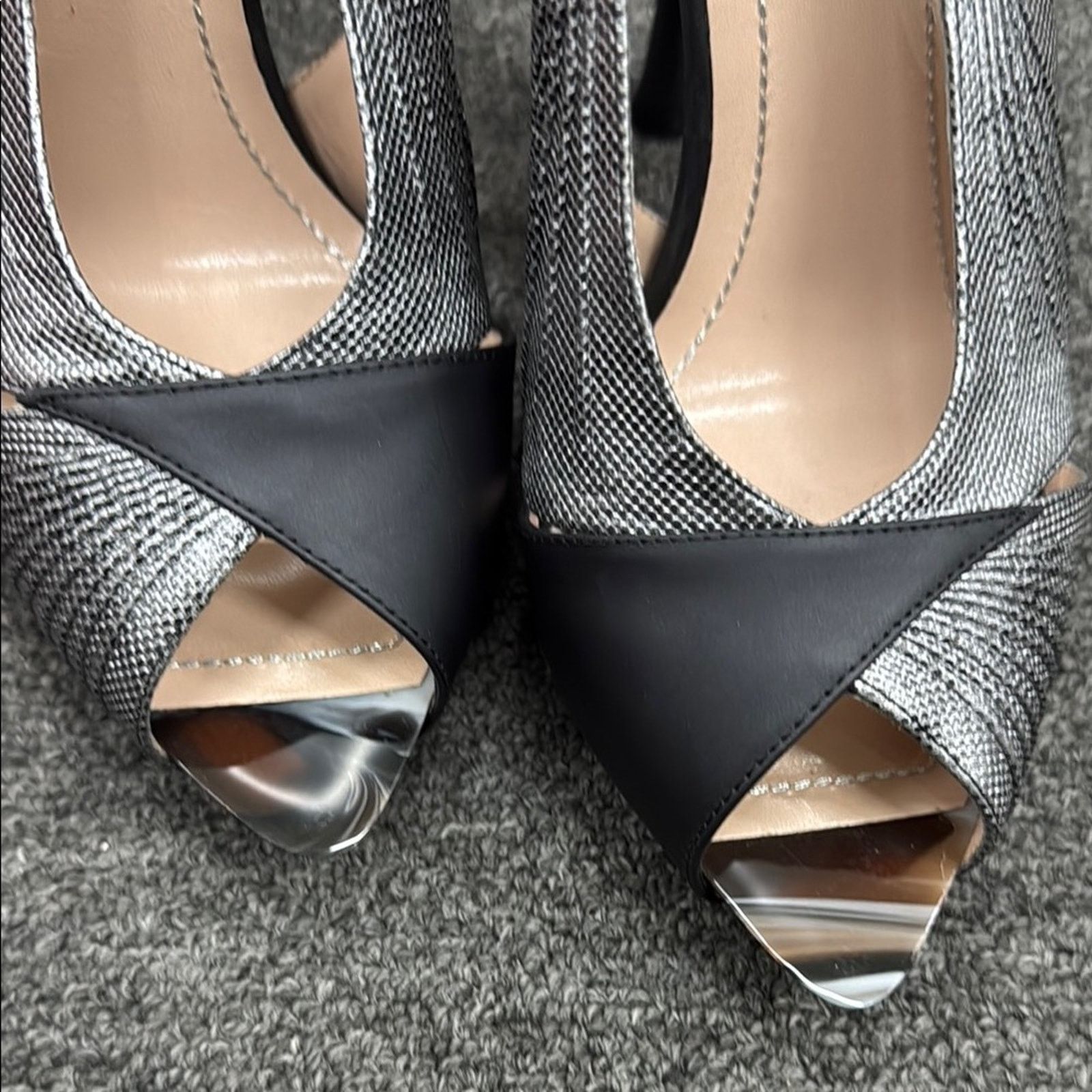 Rene Caovilla NWT Rene Caovilla Black Silver Peep Toe Heels Size 37 US 7 Size US 7 / IT 37 - 2 Thumbnail