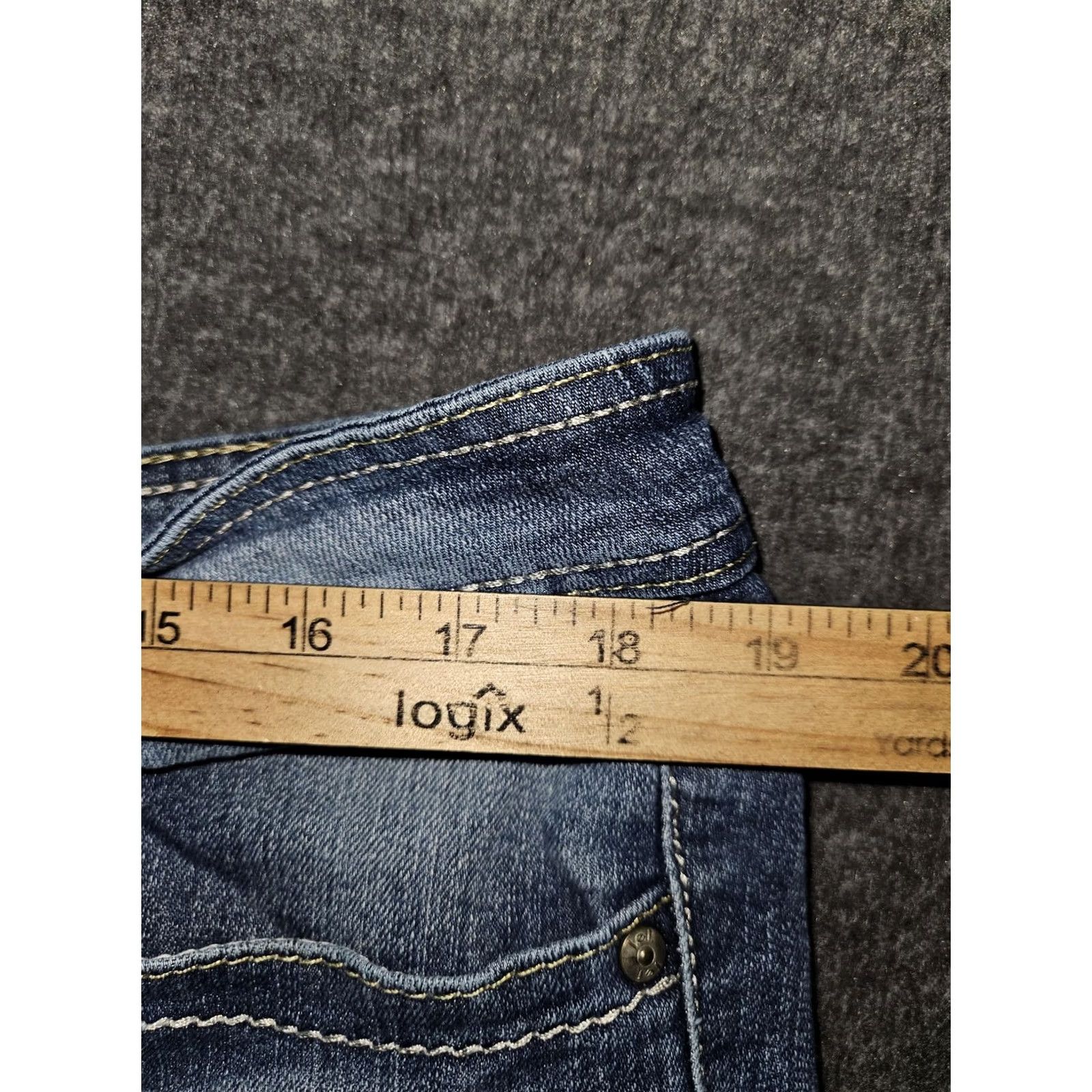 L.E.I. LEI Sophia Hipster Flare Jeans Womens 15 Short Blue Denim Flare Distressed Style Jeans Size 36" / US 14 / IT 50 - 3 Thumbnail