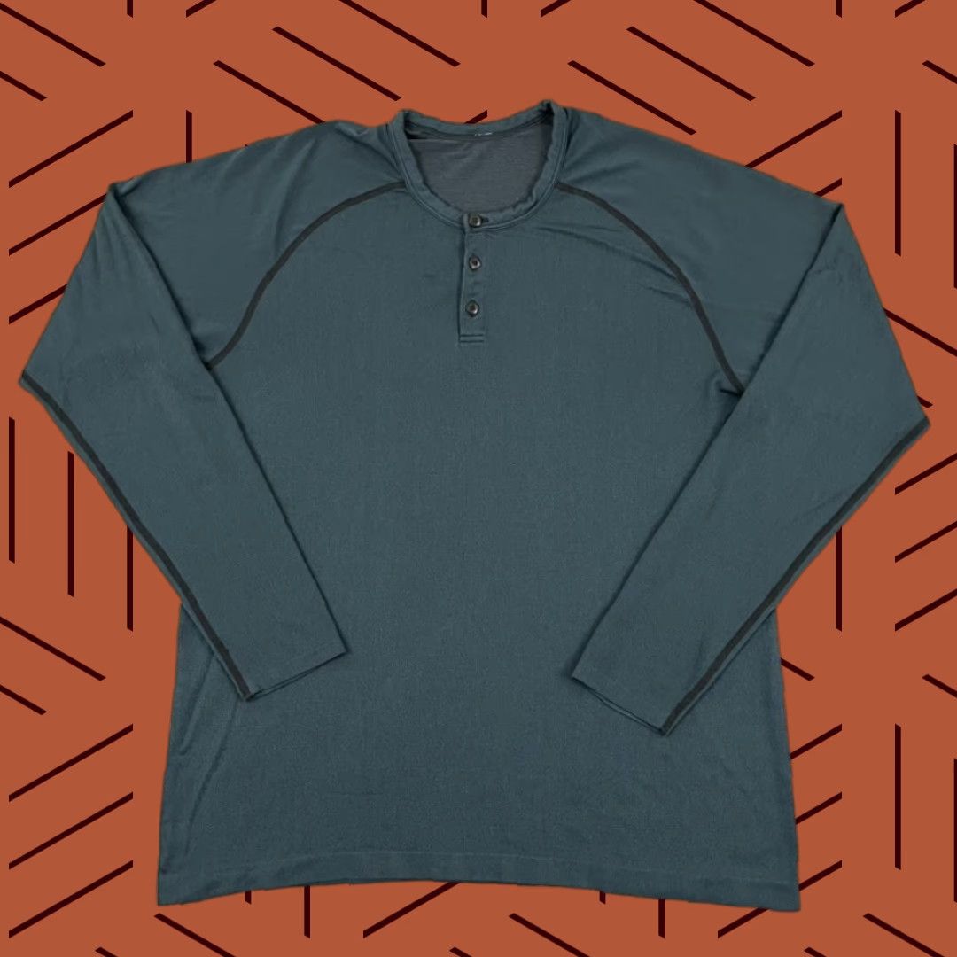 Lululemon LULULEMON Metal Vent Tech Shirt Mens XL Green Blue Henley Long Sleeve Active Gym Size US XL / EU 56 / 4 - 1 Thumbnail