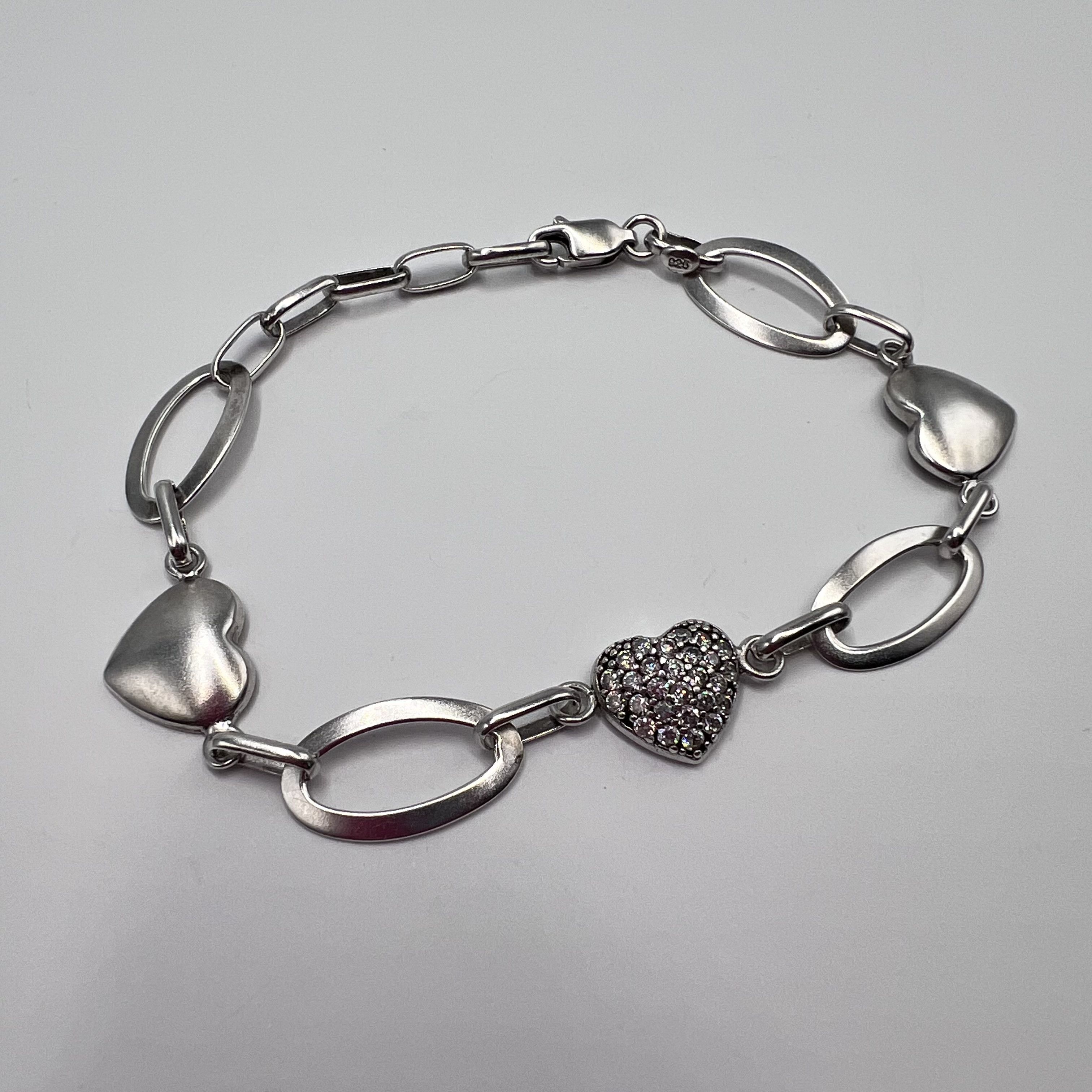 Vintage Vintage Bracelet Chain Heart Sterling Silver 925 Jewelry Size ONE SIZE - 2 Thumbnail