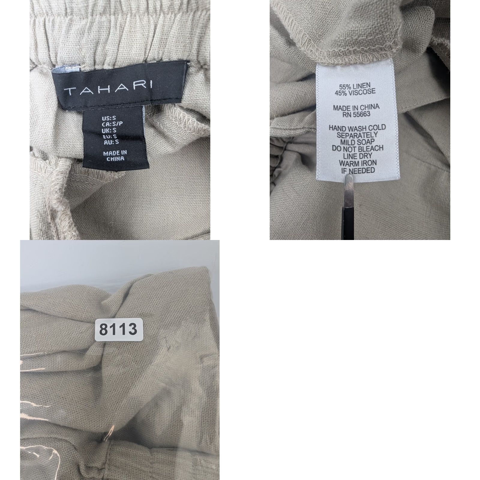 Vintage Tahari Women's Pants Beige Linen Blend Wide-Leg Cargo Size S Regular Coastal Vintage No Size 28" / US 6 / IT 42 - 9 Thumbnail