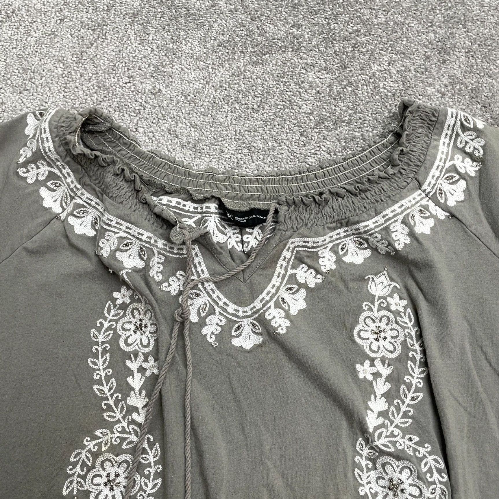 Vintage VINTAGE INC International Concepts Womens Blouse Shirt Short Sleeve 1X Gray Bohemian Casual Size XL / US 12-14 / IT 48-50 - 3 Thumbnail