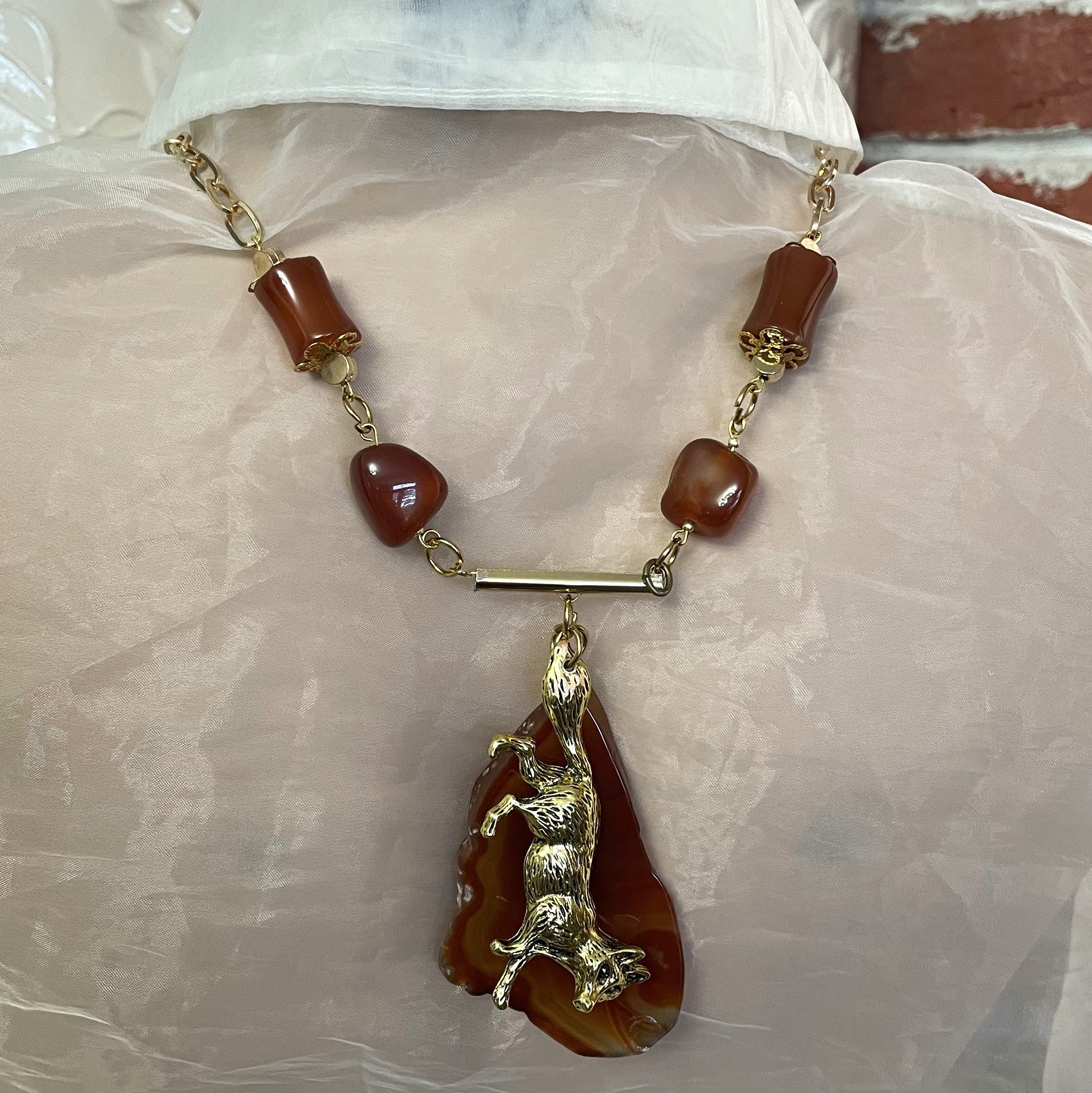 Other Necklace with golden fox and honey carnelian. Size ONE SIZE - 2 Thumbnail