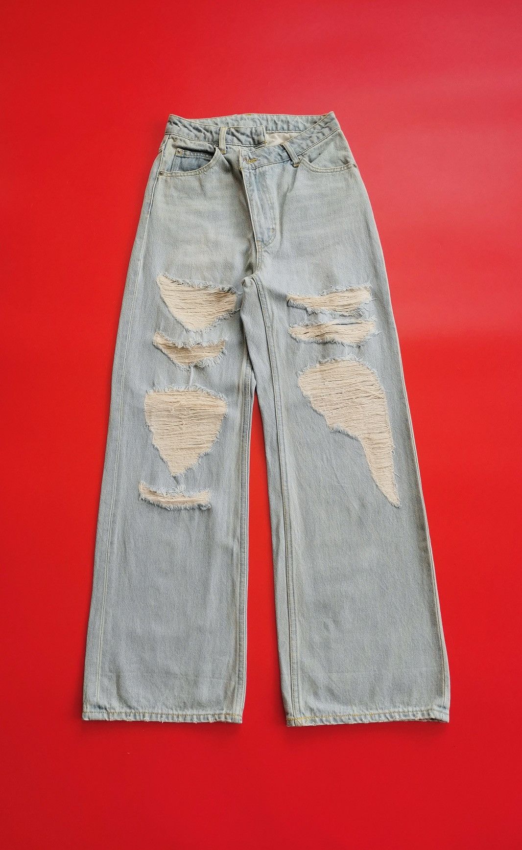 X-Girl Baggy X-Girl Japan Asymmetrical Waist Distressed Jeans Size 26" / US 2 / IT 38 - 4 Thumbnail