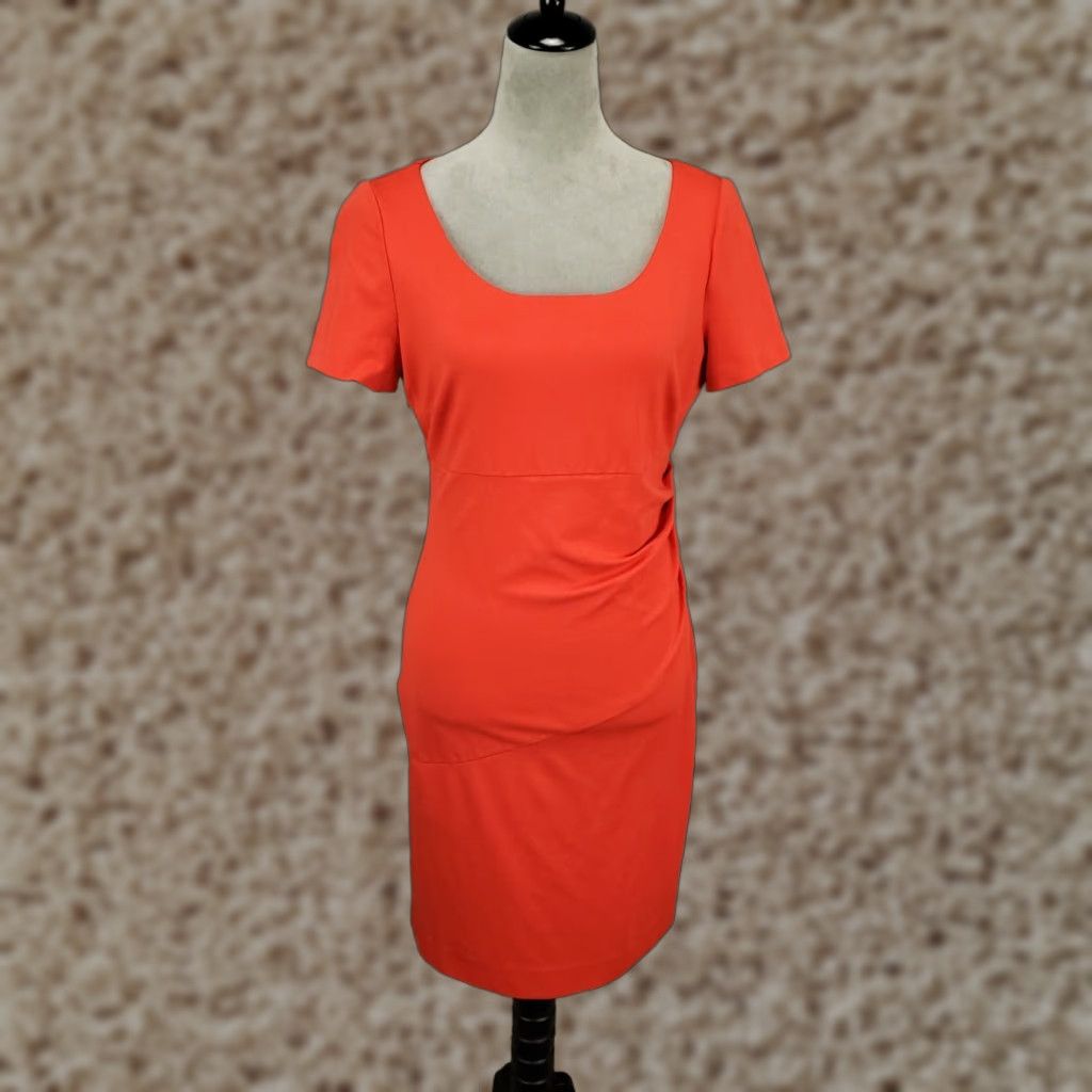 Diane von Furstenberg Dress Women 10 Sheath Orange Ruched Accent Short Lined