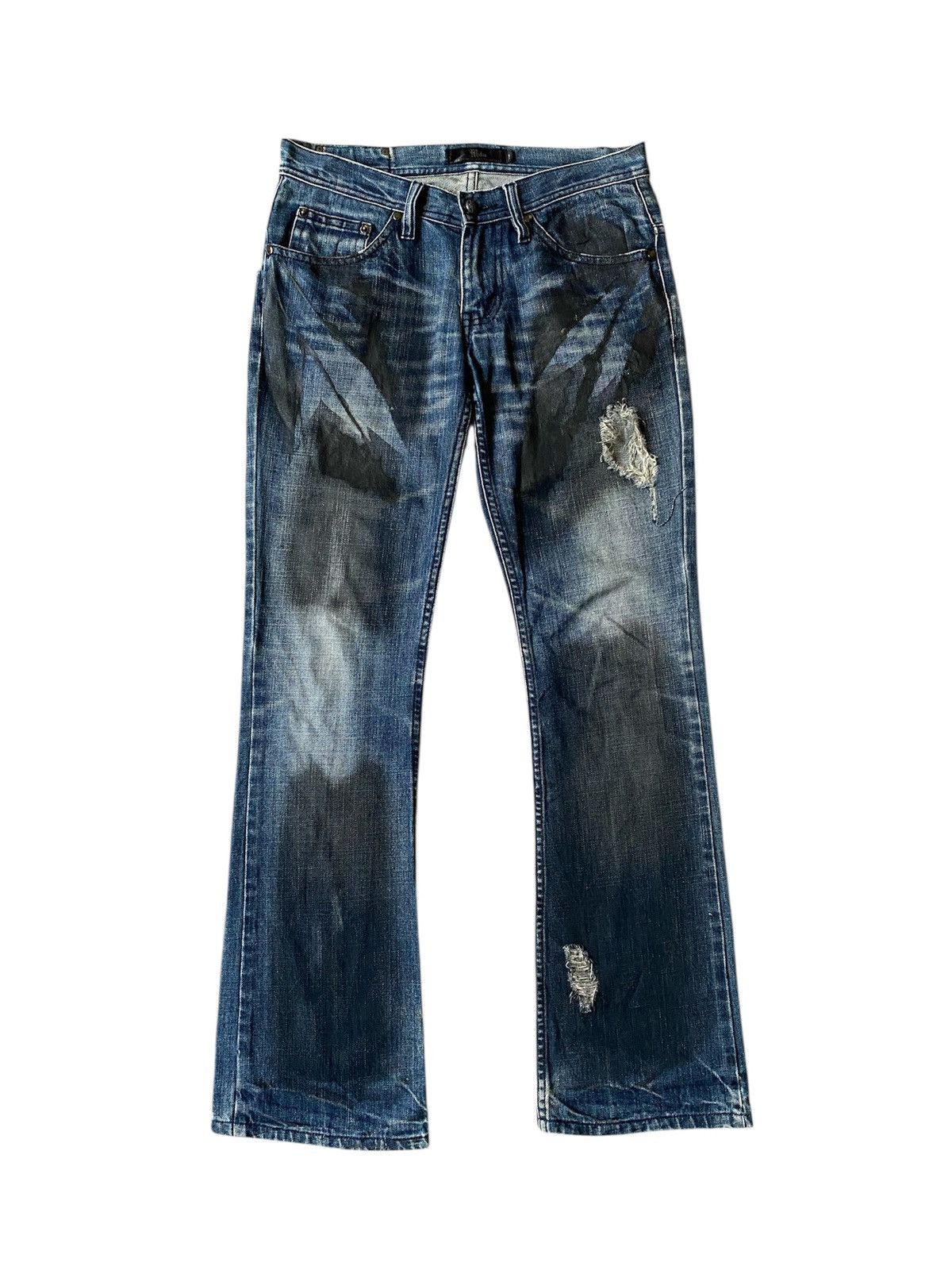 Tornado Mart Midas Waxed Claw Mark Distressed Flare Design Denim Size US 30 / EU 46 - 1 Thumbnail