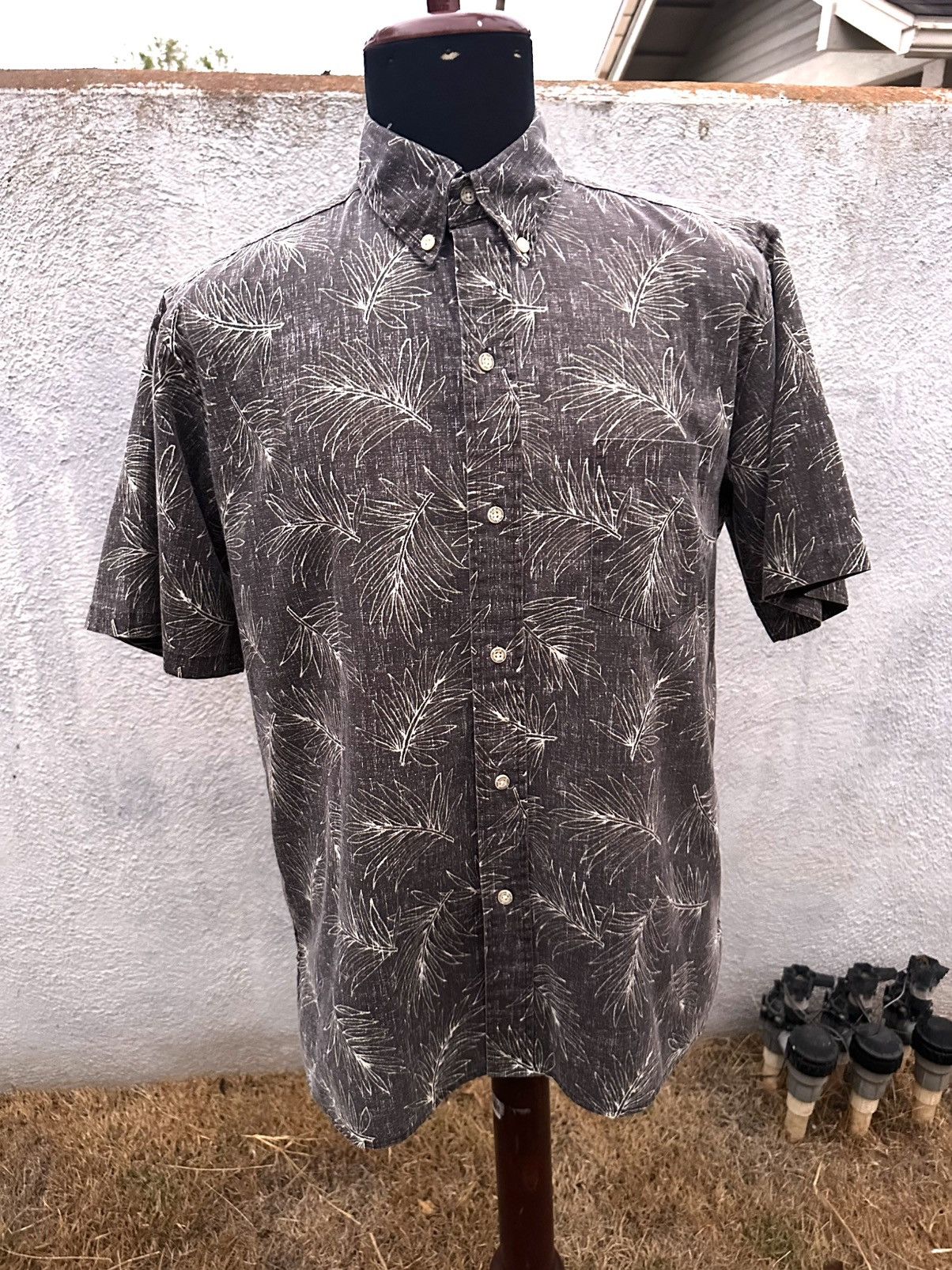 Reyn Spooner Hawaiian Print Black Full Button Men's Medium