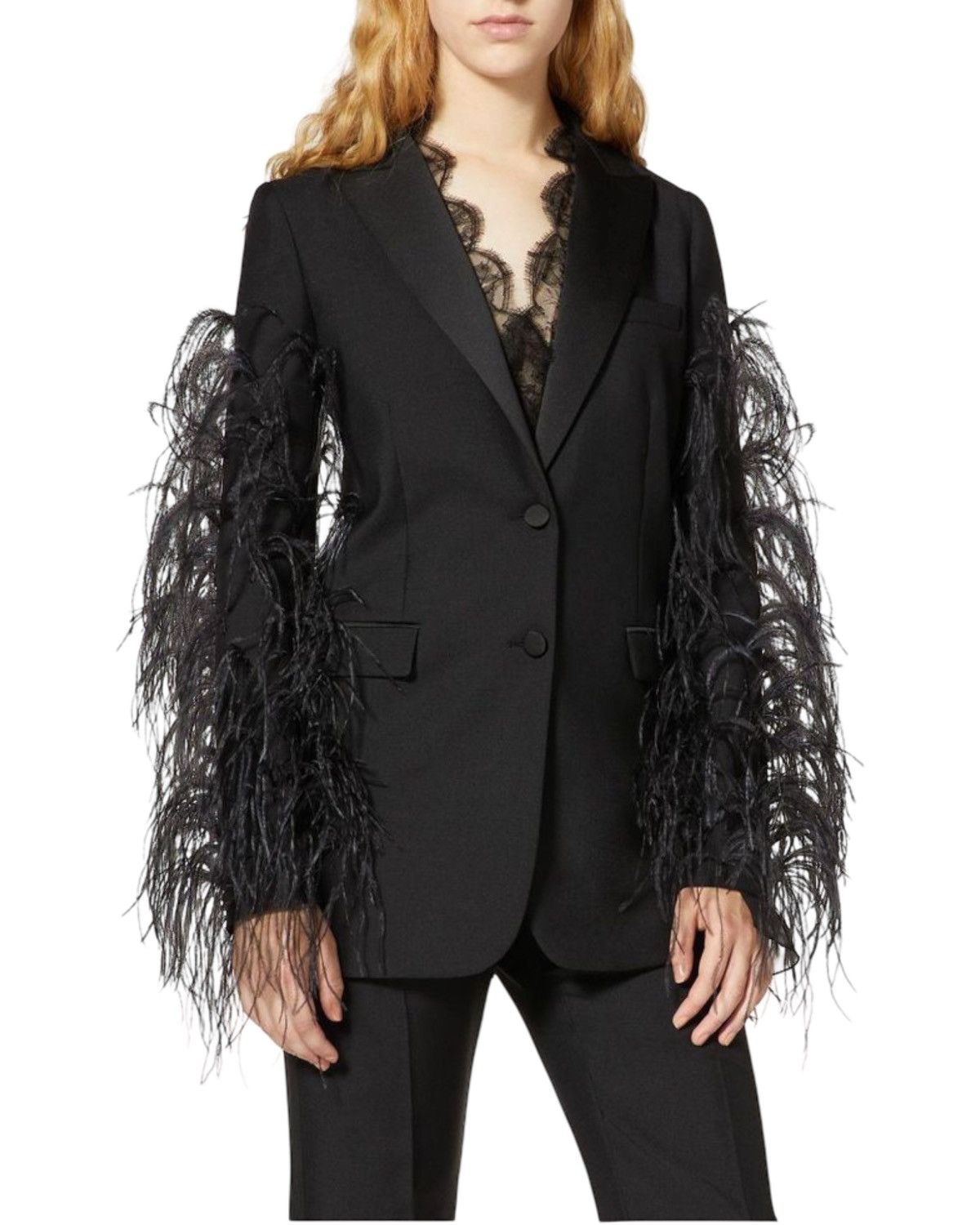 Valentino Valentino Garavani Ostrich Feather & Mohair Tuxedo Jacket Size S / US 4 / IT 40 - 5 Thumbnail