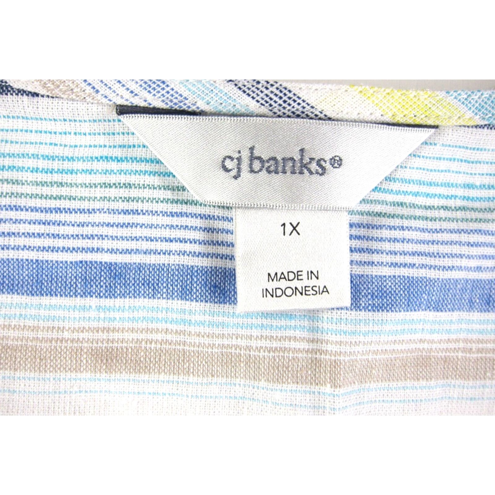 Vintage Cj Banks Linen Cotton Blue Yellow White Brown Stripe Tunic Tank Sun Dress 1X Size XL / US 12-14 / IT 48-50 - 3 Thumbnail
