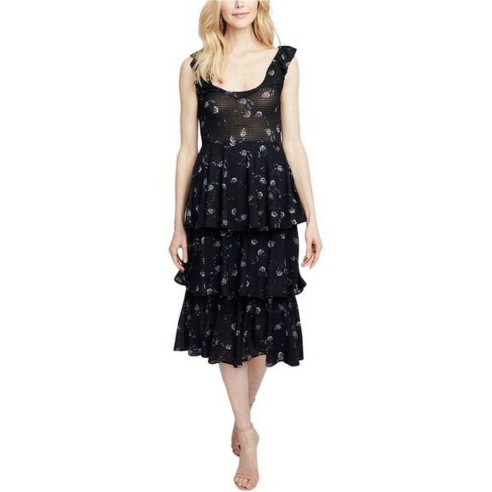 Other NWT New $118 RACHEL Rachel Roy Navy Floral Ruffle Tiered Dr Size S / US 4 / IT 40 - 1 Thumbnail