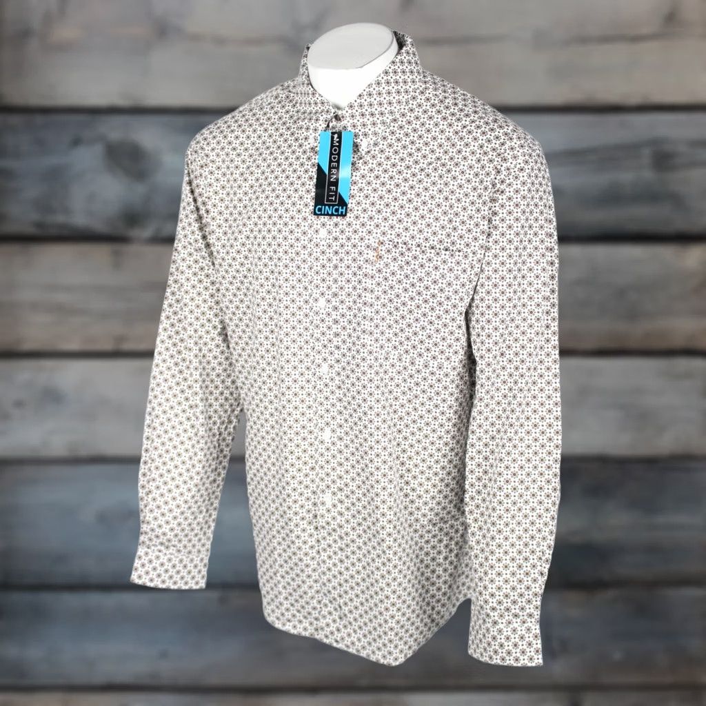 Vintage Cinch Men's Geo Print Long Sleeve Button Shirt Modern Fit XXL White MTW1347113 Size US XXL / EU 58 / 5 - 1 Thumbnail
