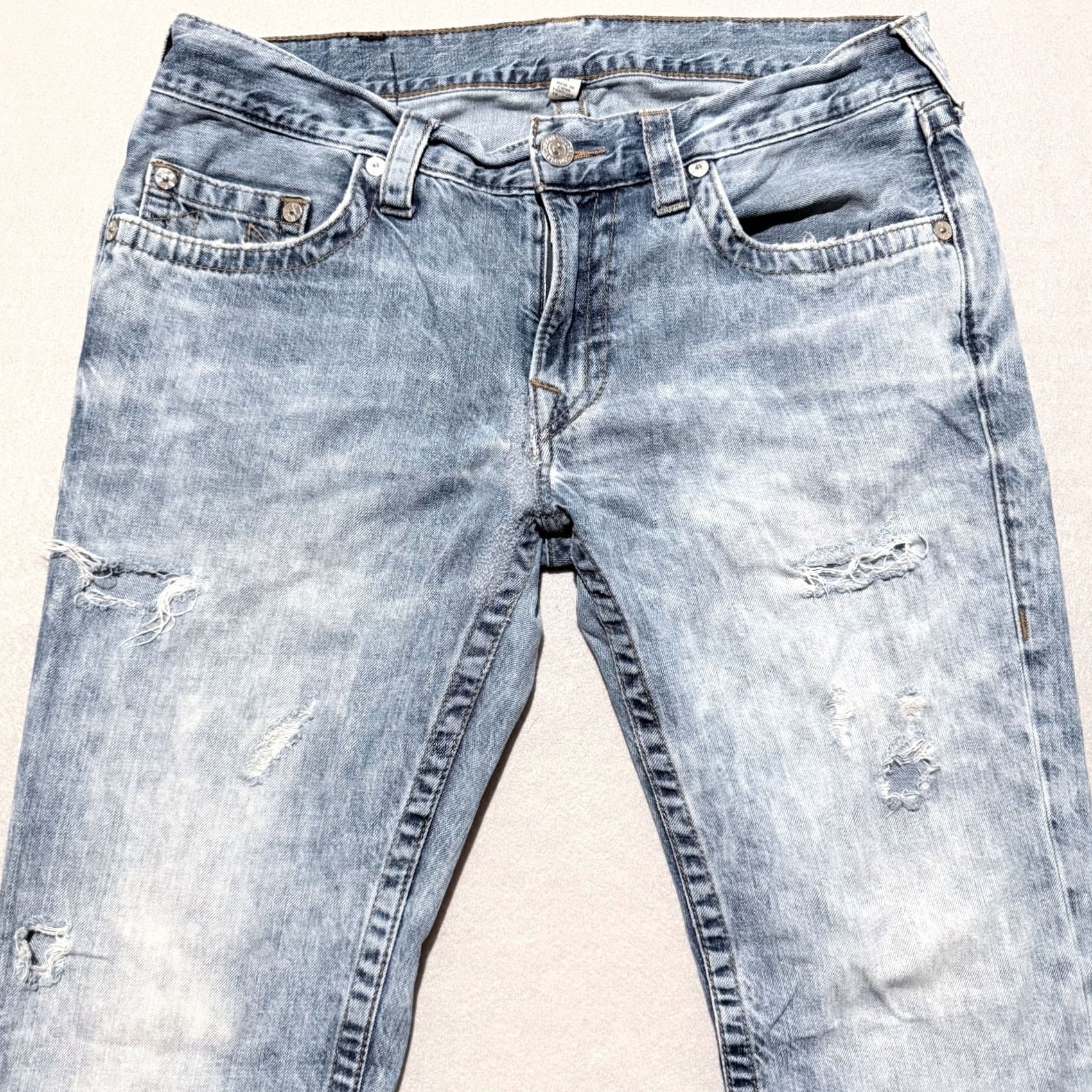 True Religion True Religion Jeans Men's Blue Distressed Skinny Low Rise Zip Fly - 34x32 Denim Jeans Size US 34 / EU 50 - 2 Thumbnail